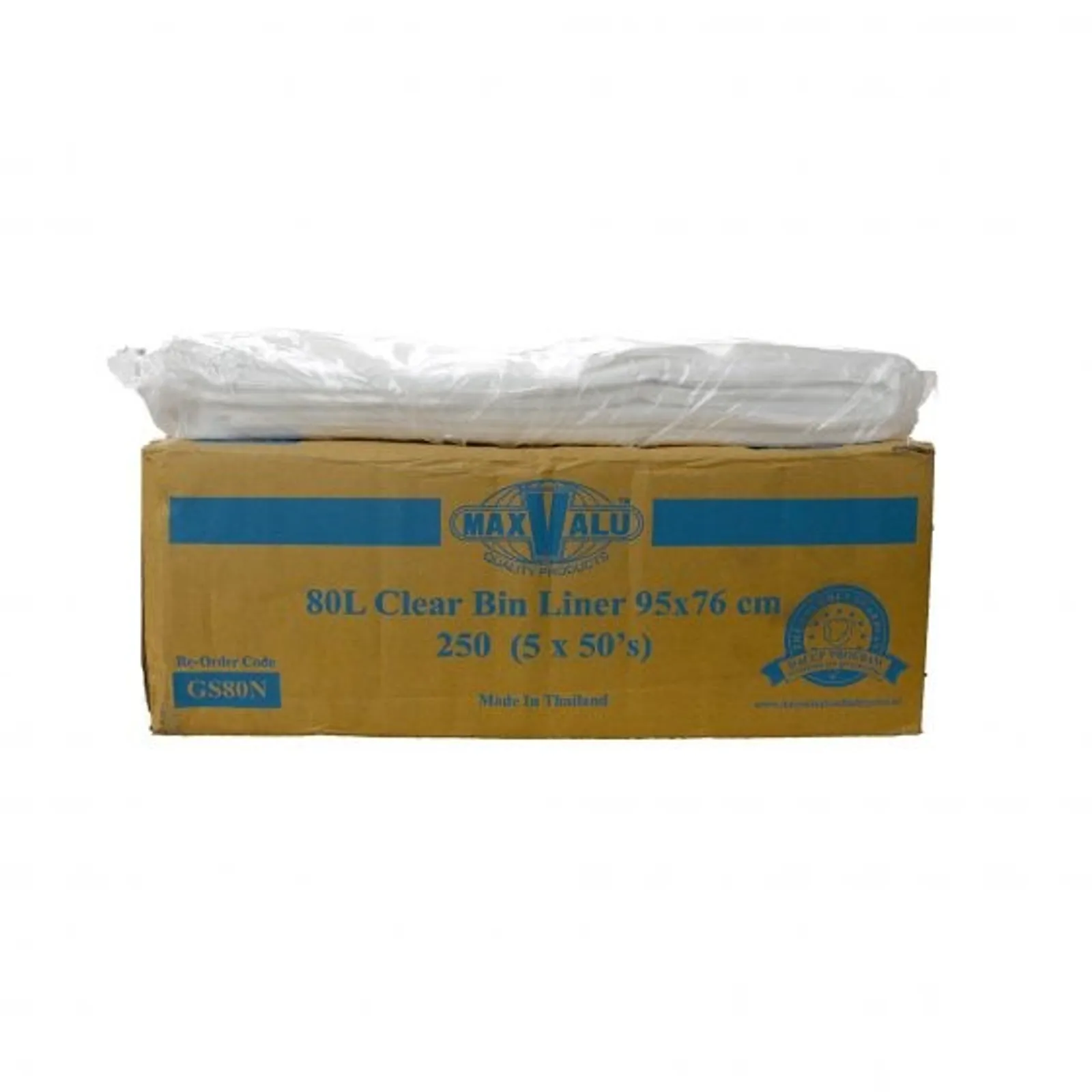 MaxValu GS80N - 80L Clear Liners 95x76cm 250 bags