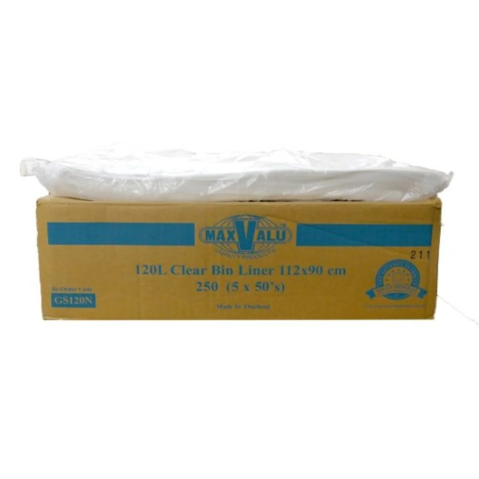 MaxValu GS120N - 120L Clear Liners 112x90cm 250 bags