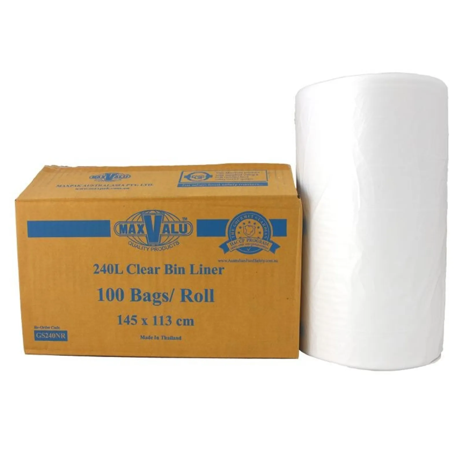 MaxValu GL240NR - 240L Clear Liners 145x57+56cm 100/Roll