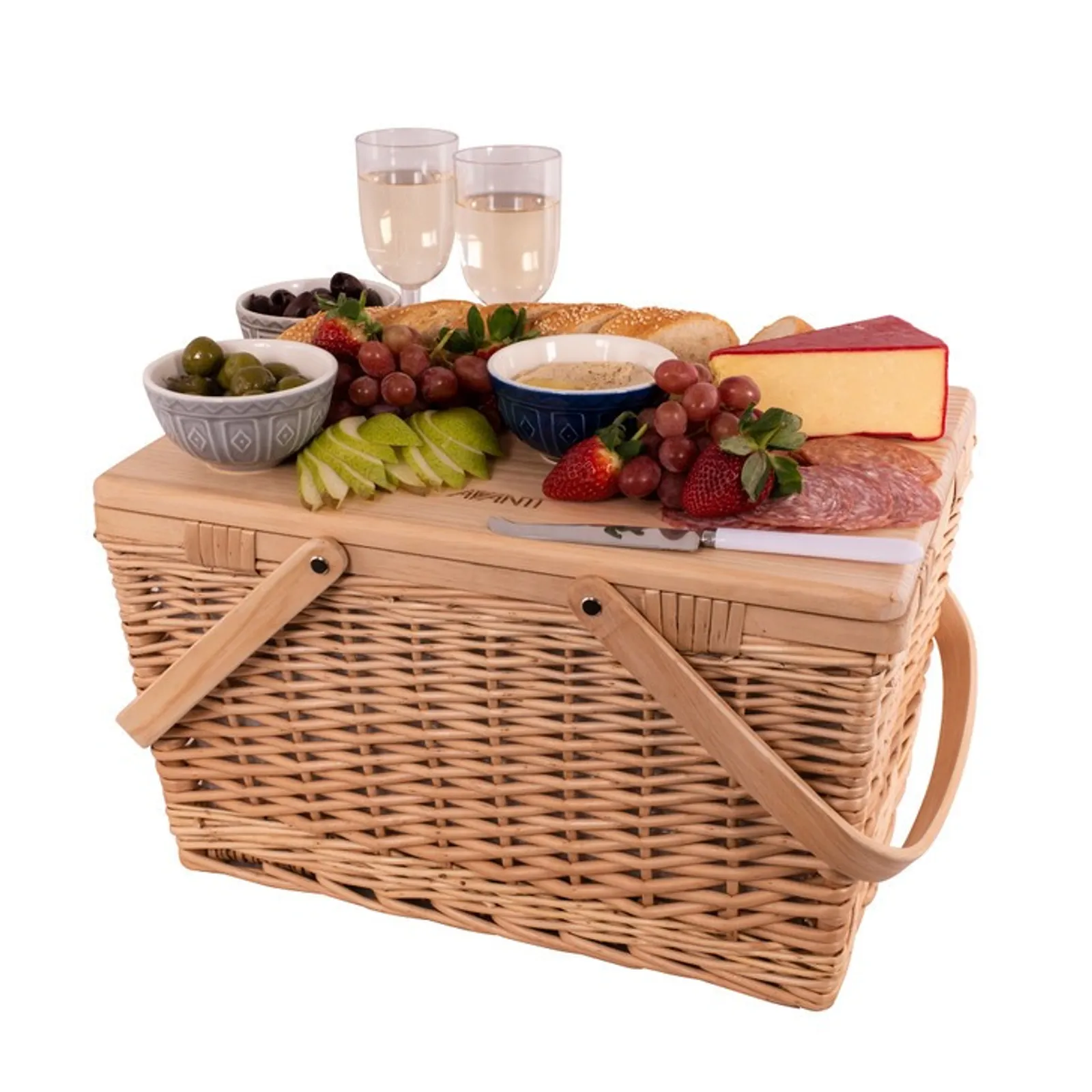 Avanti 60381 - 4 Person Pine Wood Table Top Insulated Picnic Basket - Flora