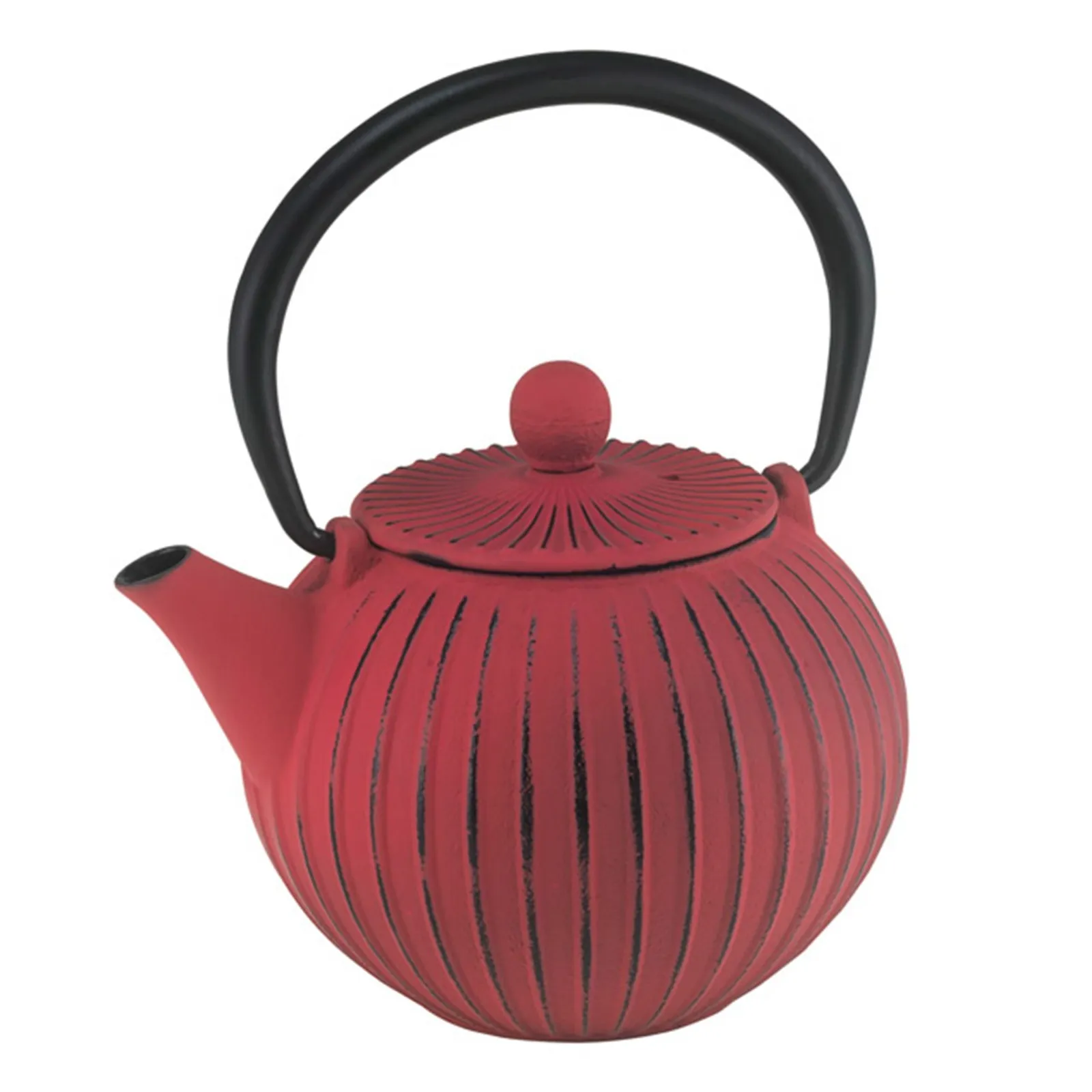 Avanti 15105 - Ribbed Round Cast Iron Teapot, 500ml - Red / Black