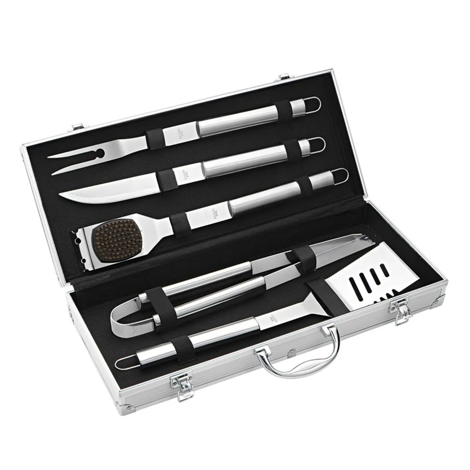 Avanti 16029- Bbq Tool 6 Piece Set: Turner - Tongs - Fork - Knife - Copper Brush And Aluminium Carry Case
