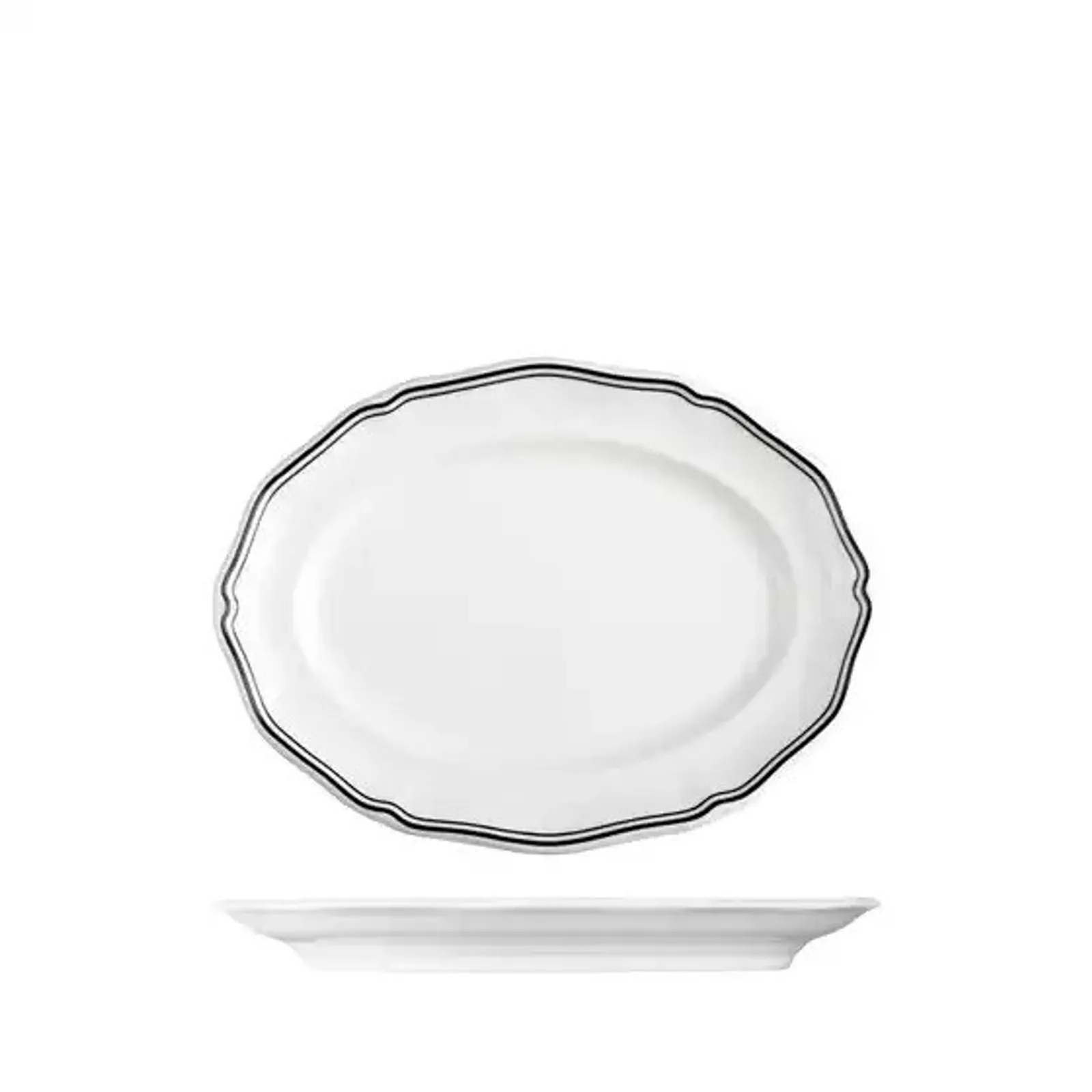 Luzerne 94356-BK - Astoria Ink Scalloped Oval Plate - Wide Rim  190mm