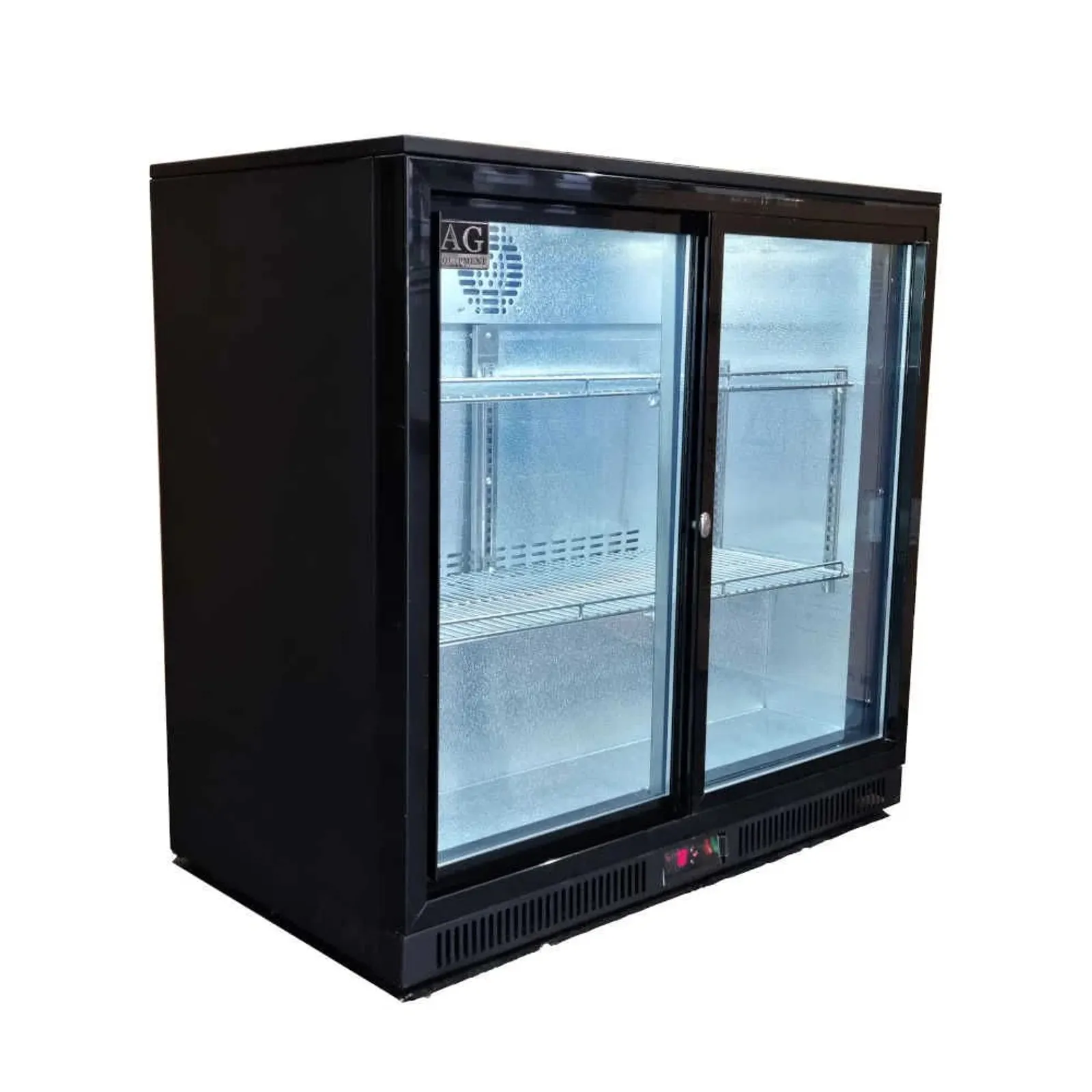 AG Equipment BEER2-SD - 2 Sliding Door Bar Fridge - Black Body & Doors