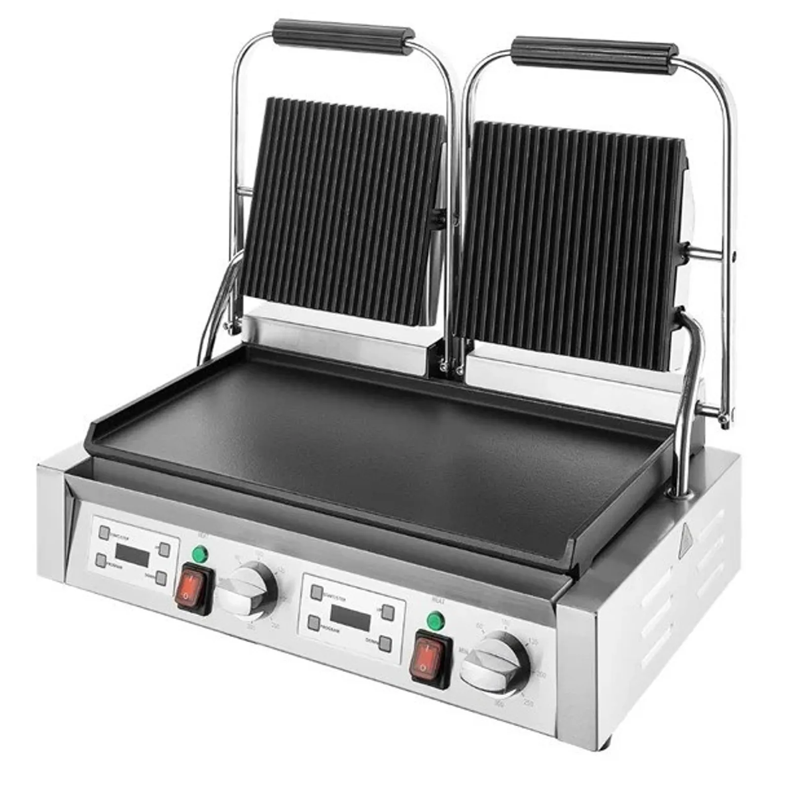 Apuro CU612-A - Double Contact Grill Flat Base Ribbed Top Plate