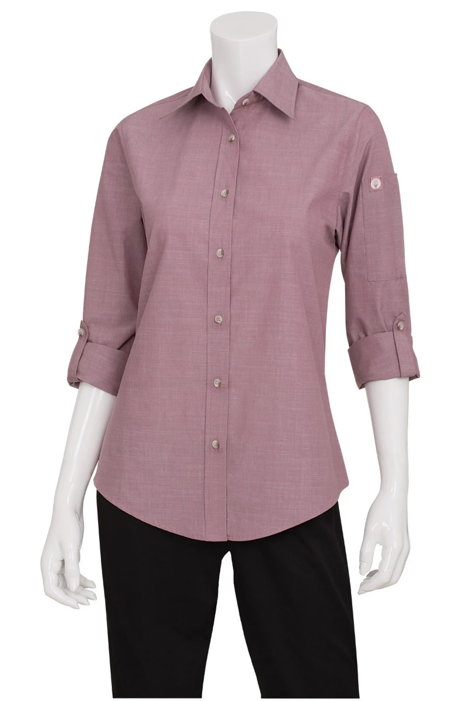 Chef Works SLWCH002-DUR Ladies Chambray Dusty Rose Shirt
