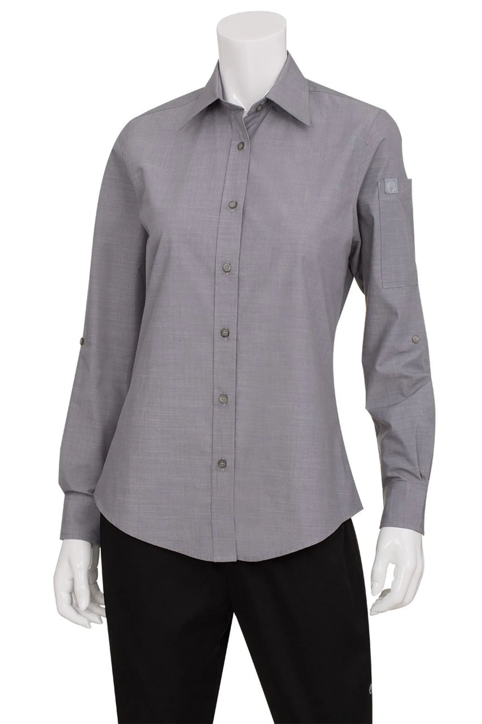 Chef Works SLWCH002-GRY Ladies Chambray Grey Shirt
