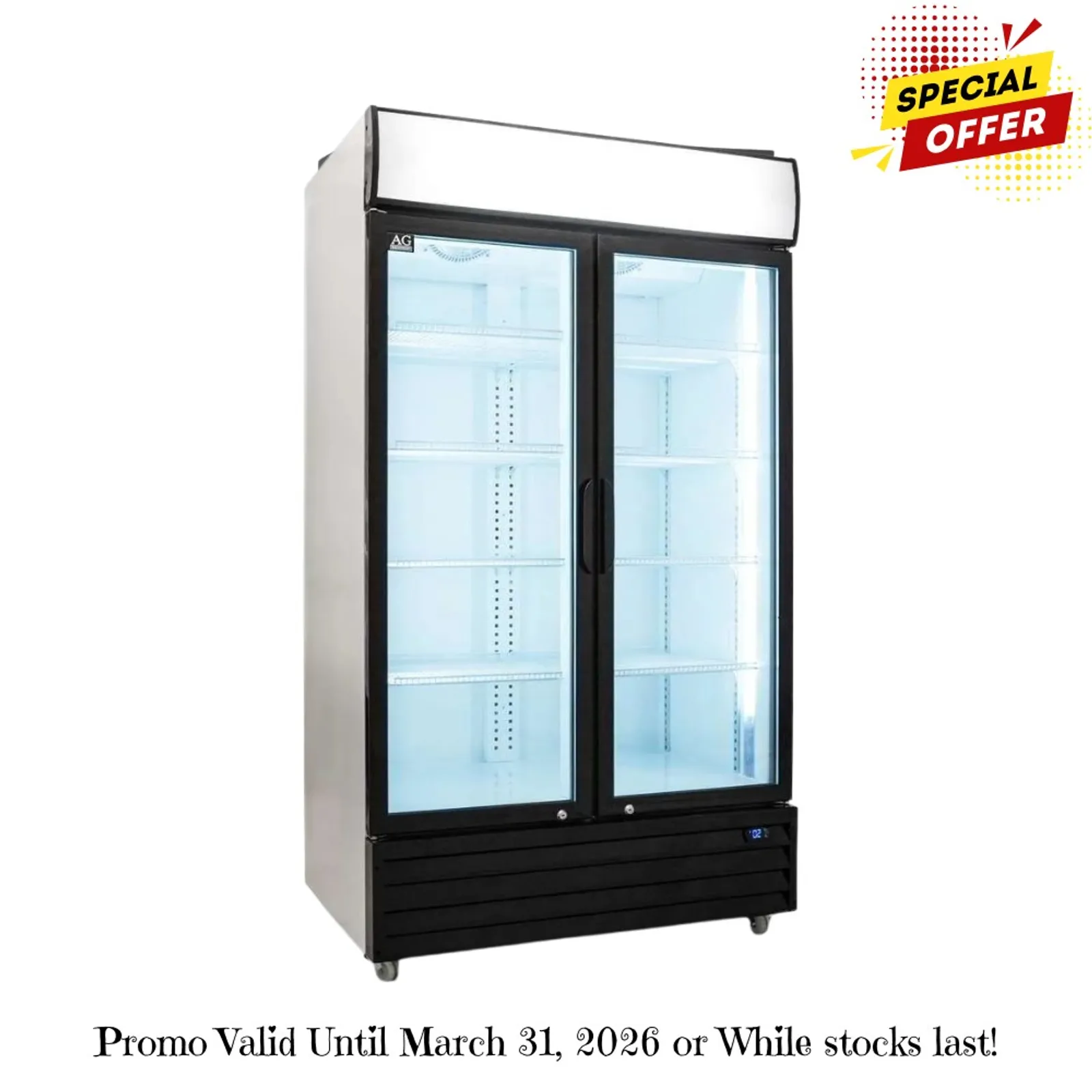 AG Equipment CU1000TNG - 1000L Double Door Upright Display Fridge - Glass Door