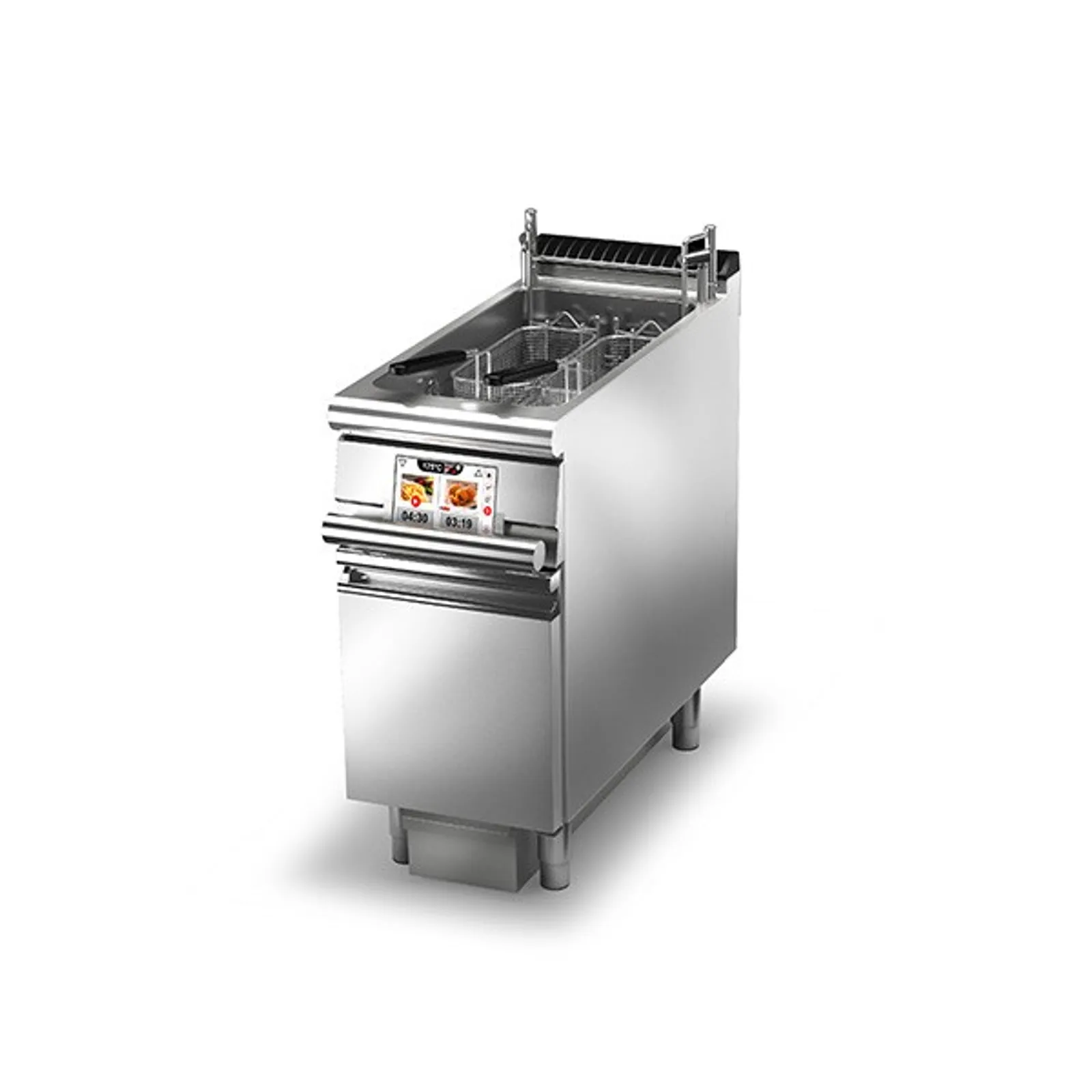 Baron Q90FREV/E422FA - 23L Single Basin EVO Electric Deep Fryer with Incorporated Oil Filtering and Basket Lift