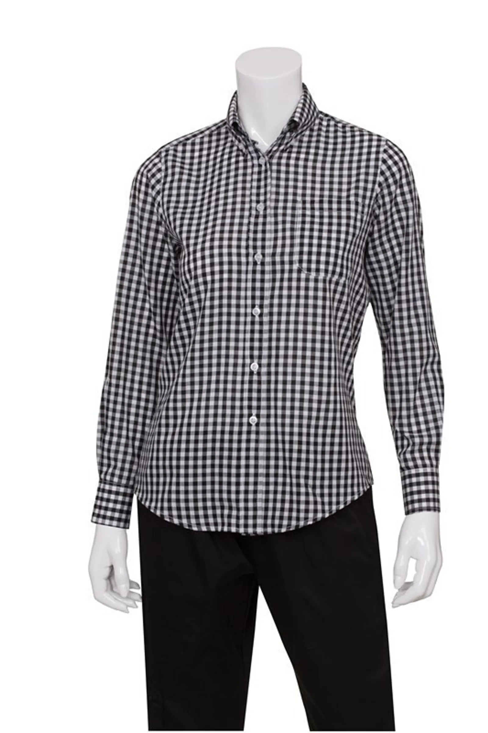 Chef Works W500-BWC Gingham Women's Black Dress Shirt