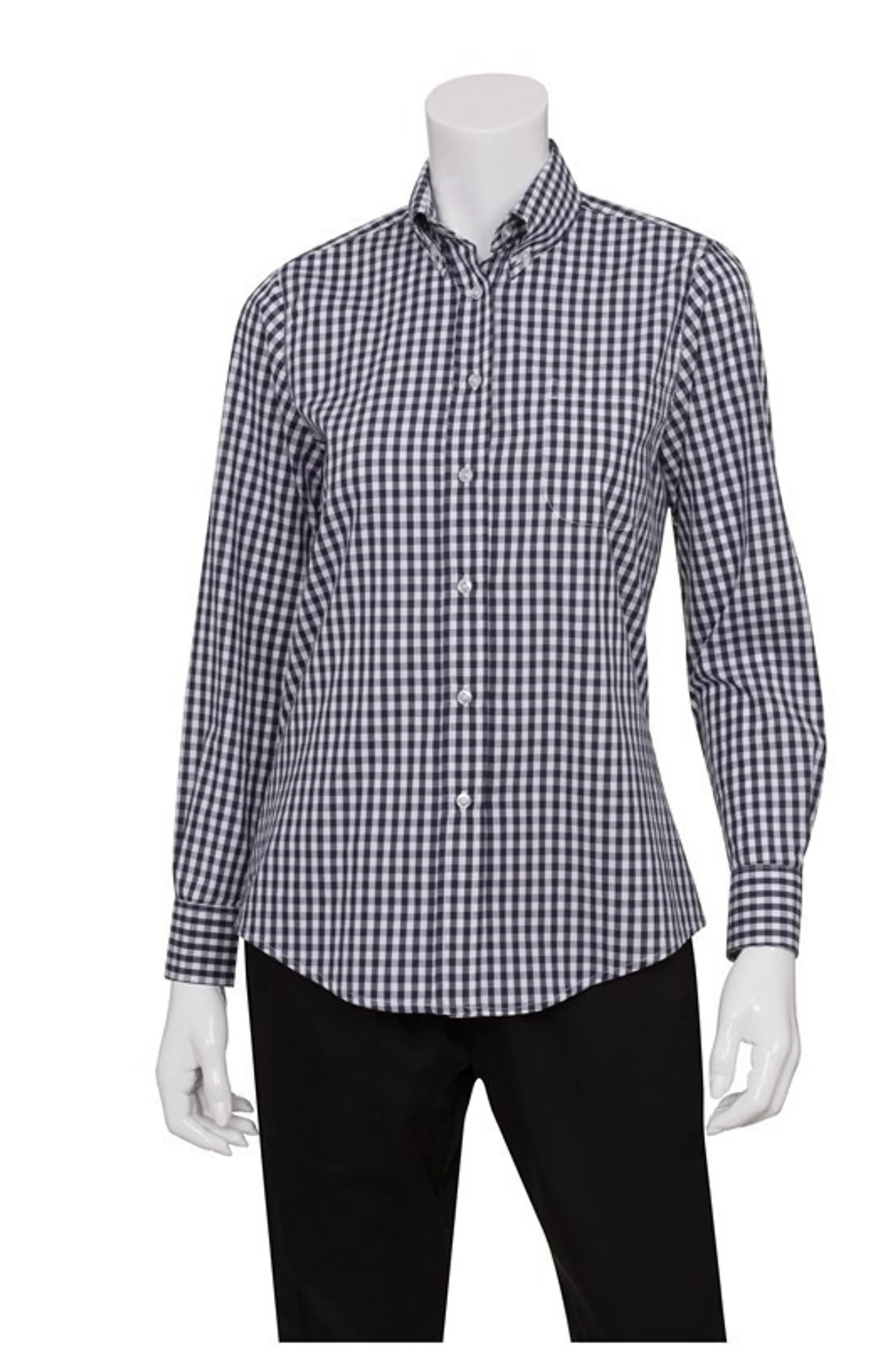 Chef Works W500-BWK Gingham Women's Navy Dress Shirt