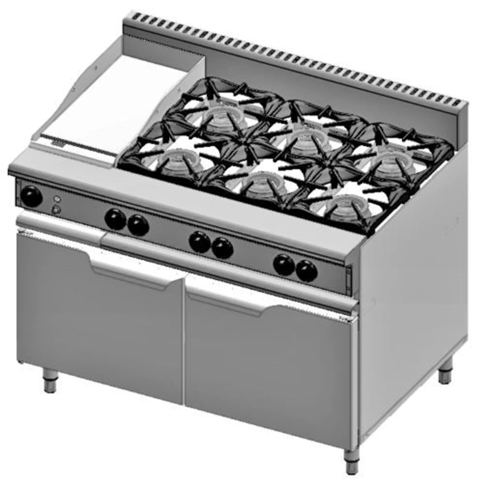 VERRO VBT-SB6-GRP3 Combination Six Open Burners & 300mm Grill Plate
