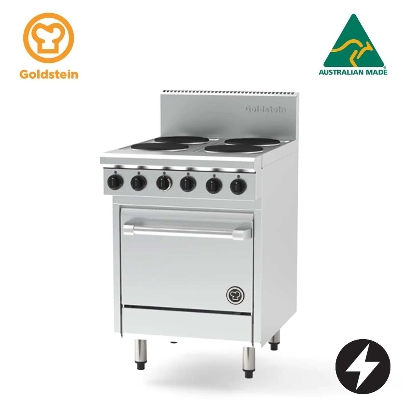 Goldstein PE4S20FF-X - Electric Oven Range, 4 Solid Plates, Fan Forced Oven