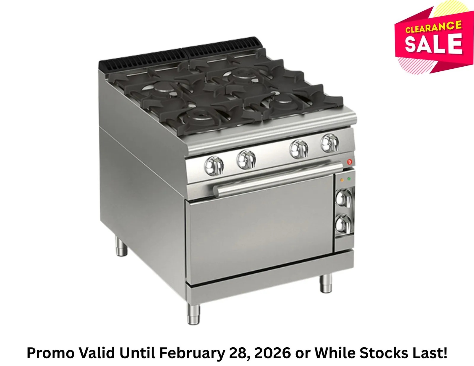 Baron Q70PCF/G8023 - 4 Burner Gas Cook Top With Gas Oven & Electric Ignition - Clearance
