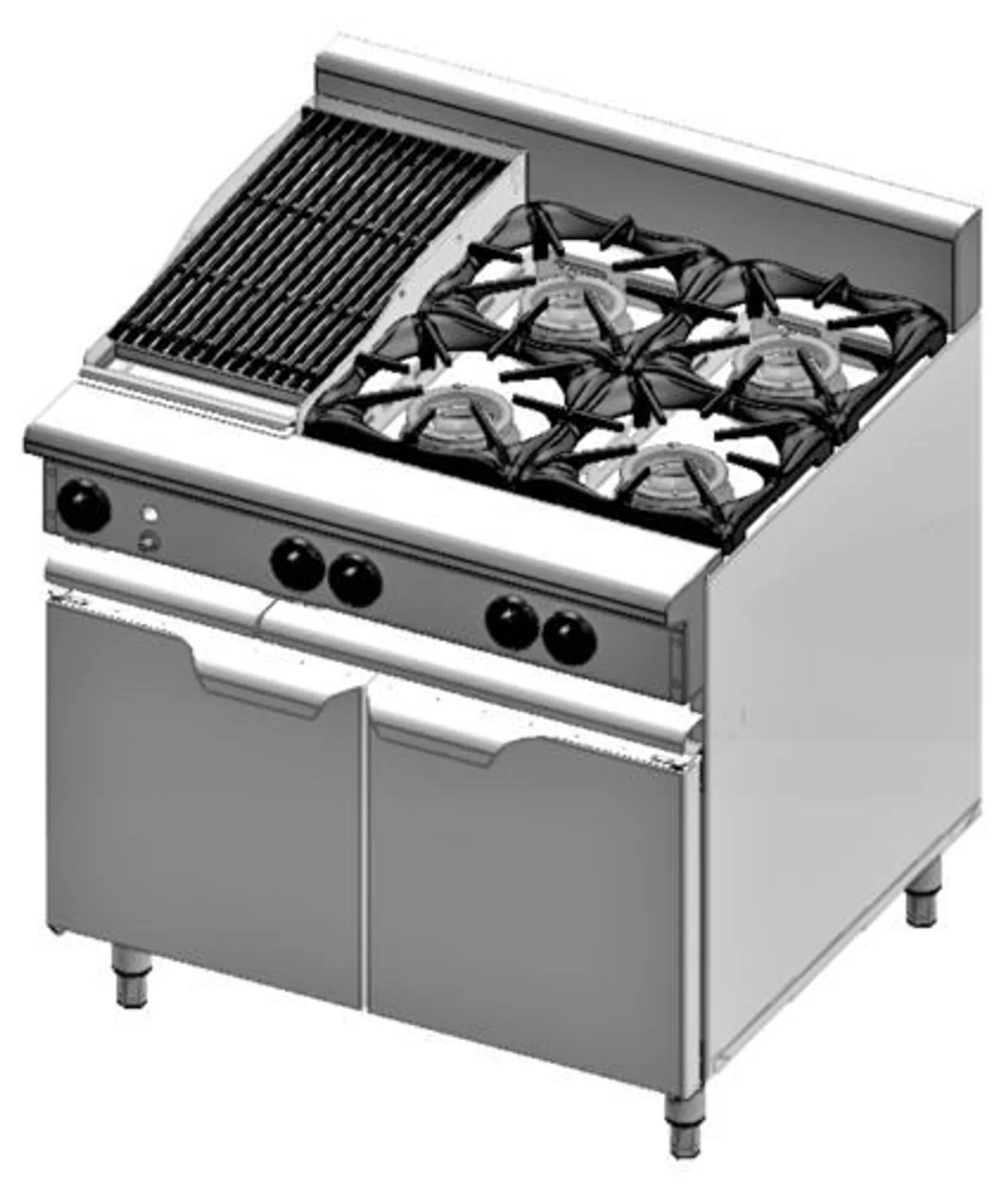 VERRO VOV-SB4-CBR3 Oven with 300mm Char Broiler & Four Open Burners