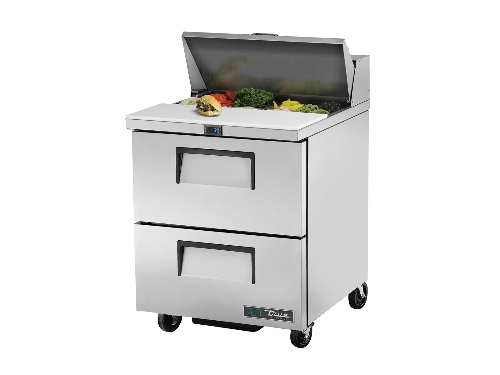 True Refrigeration TSSU-27-08D-2-HC - Prep Table, 8x 1/6 Top Pans, 2 Drawers