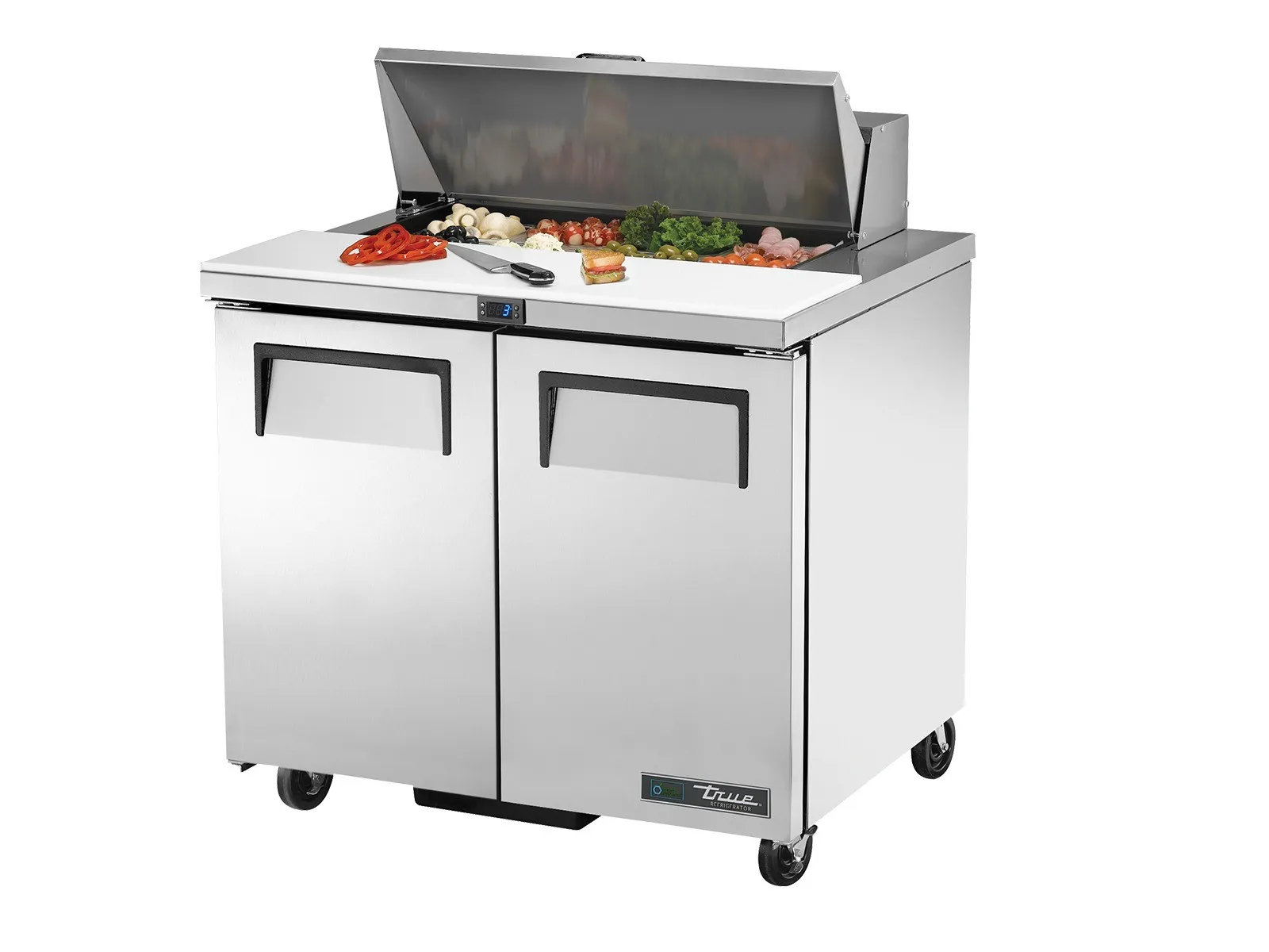 True Refrigeration TSSU-36-08-HC - Prep Table, 8x 1/6 Top Pans, 2 Solid Swing Doors