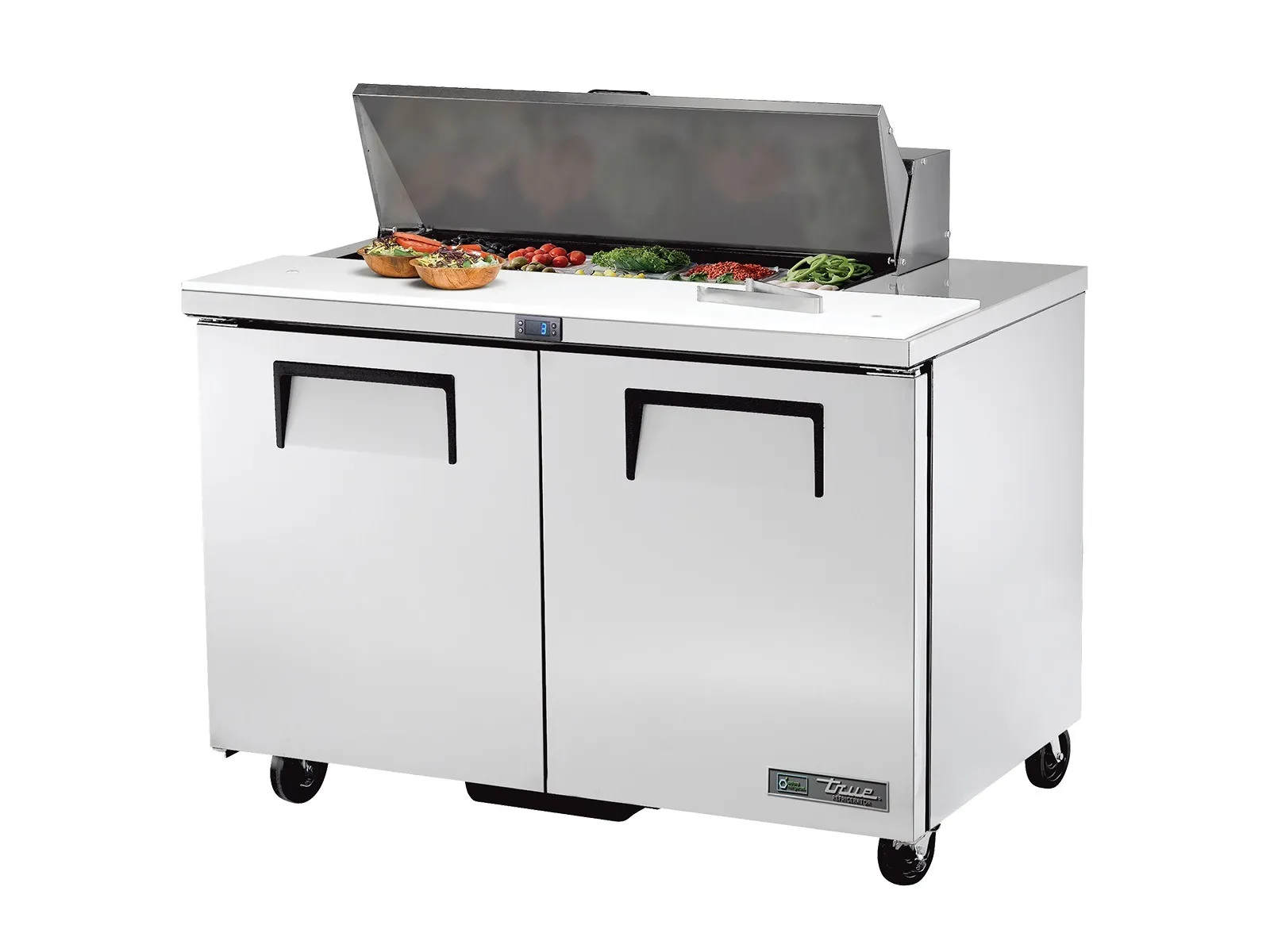 True Refrigeration TSSU-48-10-HC - Prep Table, 10x 1/6 Top Pans, 2 Solid Swing Doors
