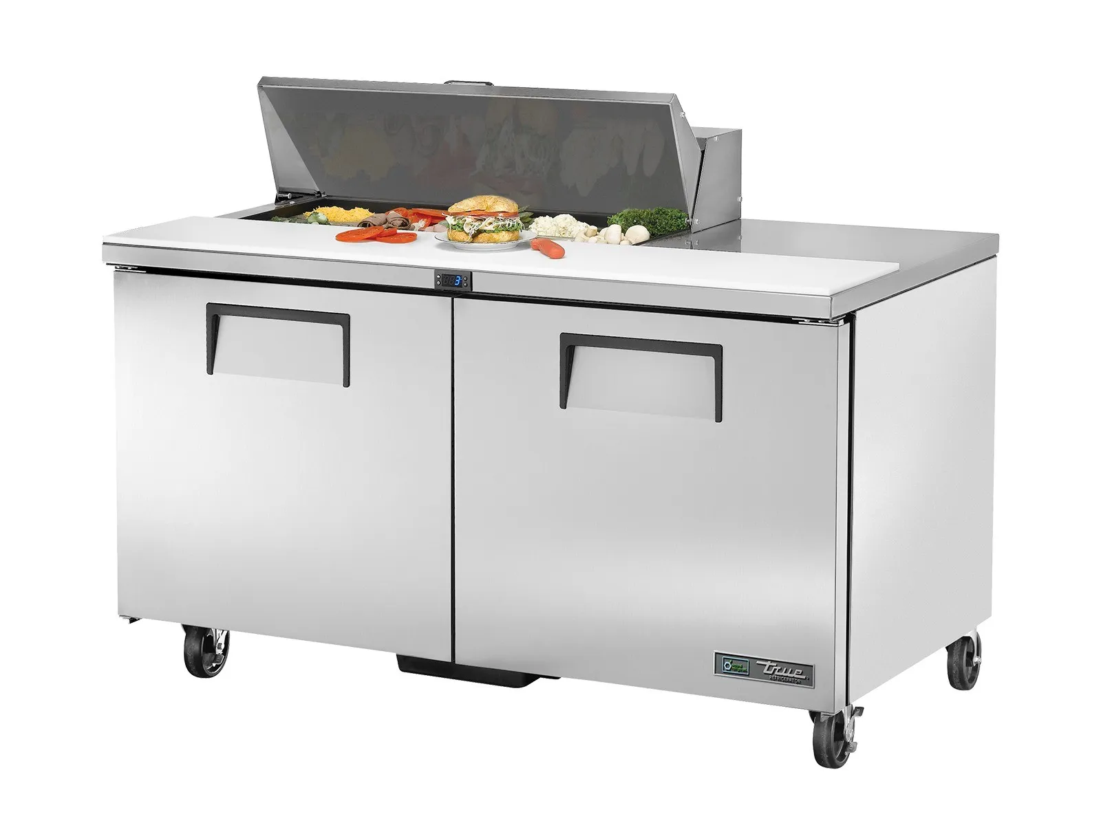 True Refrigeration TSSU-60-10-HC - Prep Table, 10x 1/6 Top Pans, 2 Solid Swing Doors