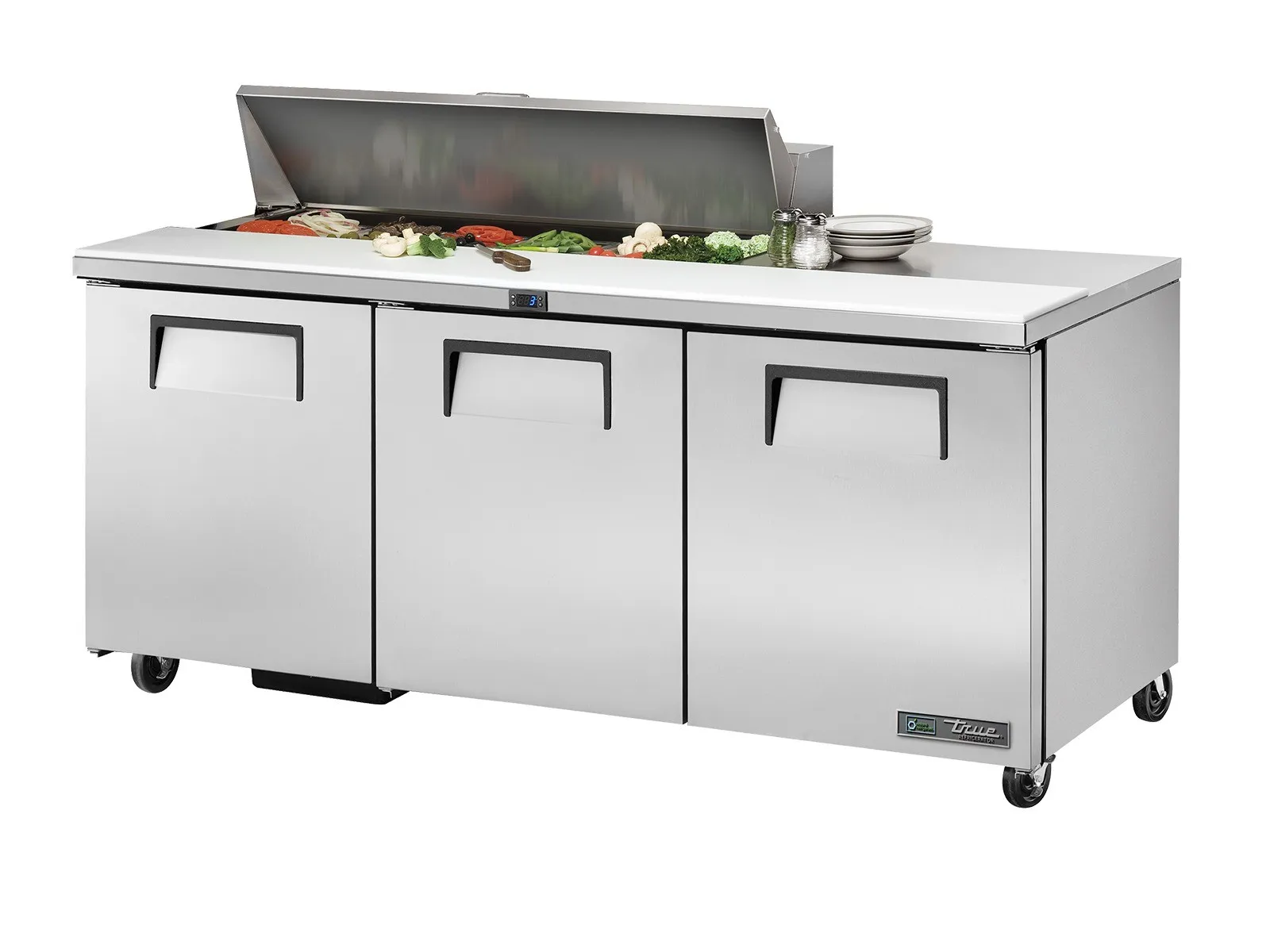 True Refrigeration TSSU-72-12-HC - Prep Table, 12x 1/6 Top Pans, 3 Solid Swing Doors