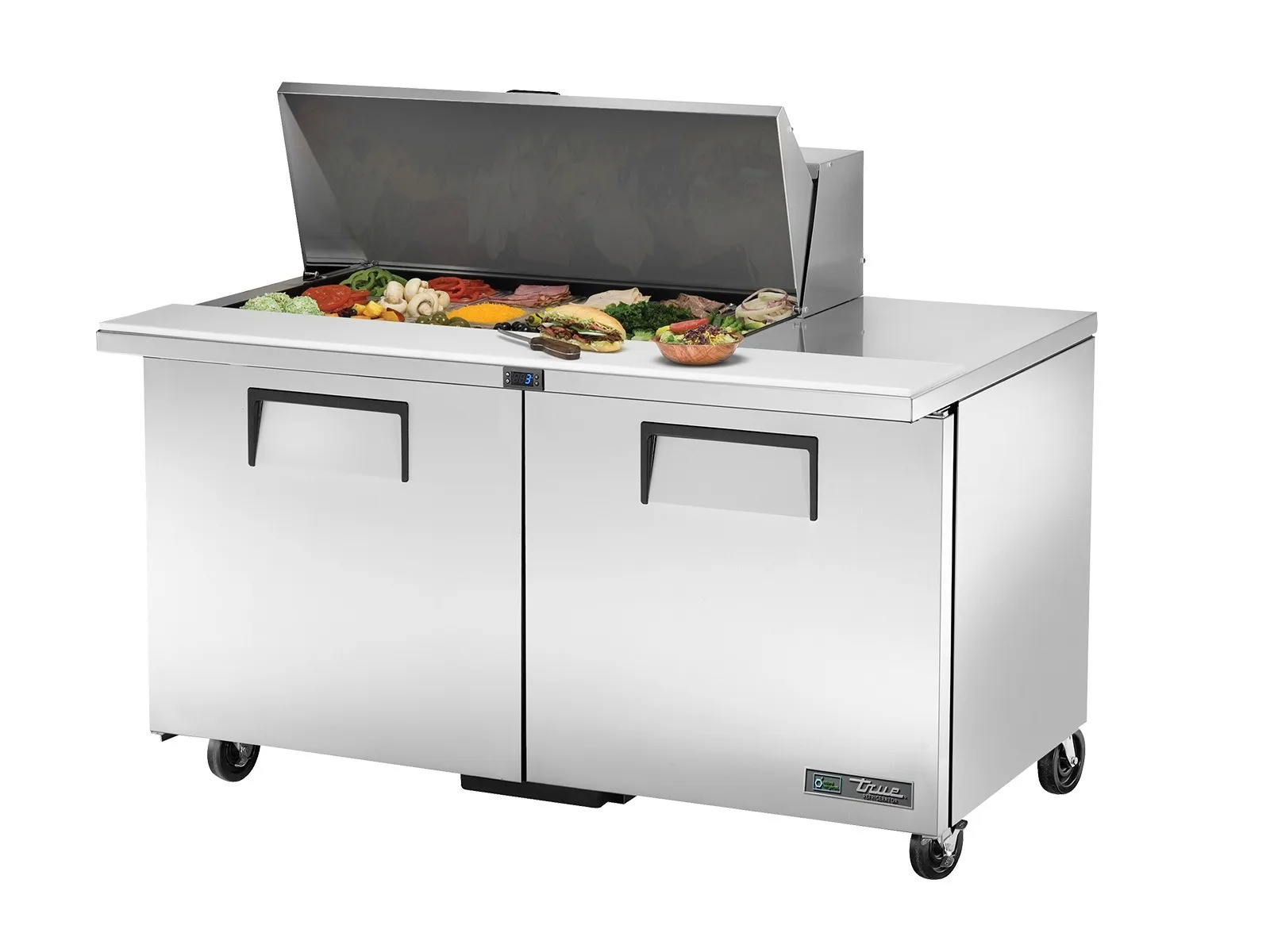 True Refrigeration TSSU-60-18M-B-HC - Prep Table, 18x 1/6 Top Pans, 2 Solid Swing Doors