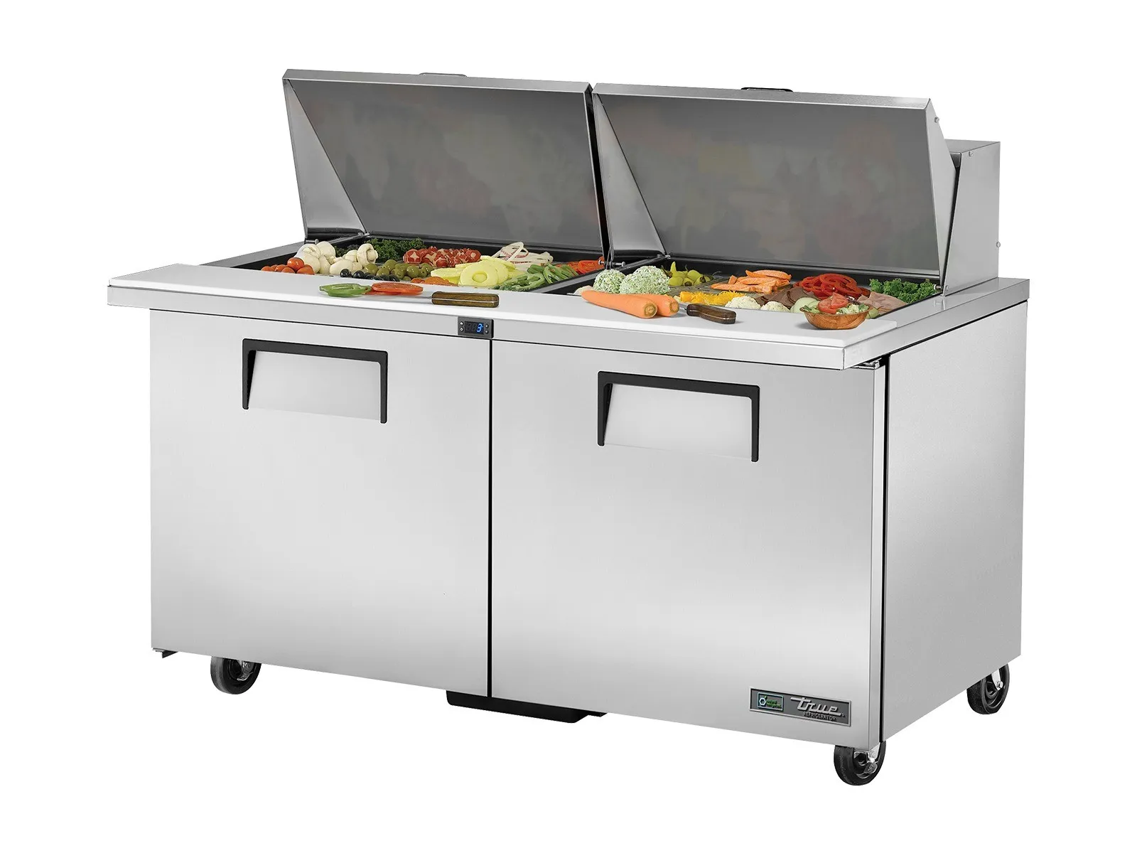 True Refrigeration TSSU-60-24M-B-ST-HC - Prep Table, 24x 1/6 Top Pans, 2 Solid Swing Doors