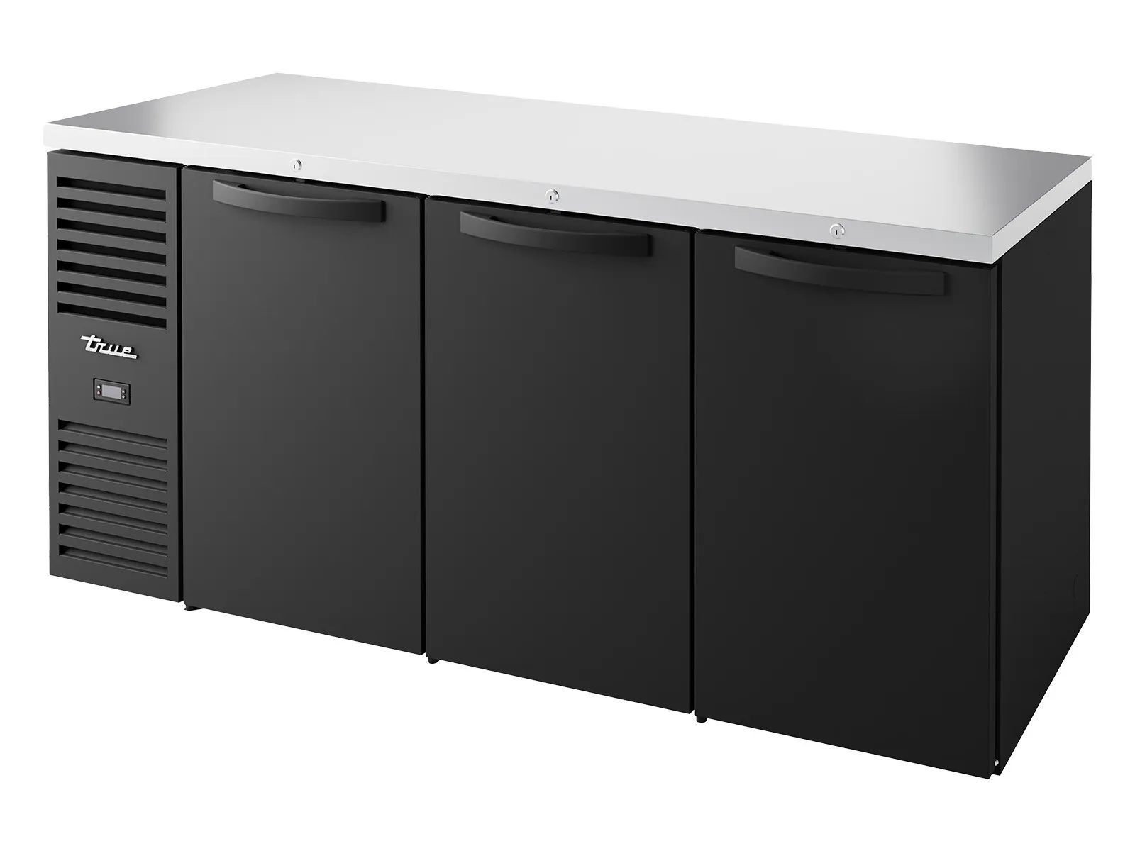 True Refrigeration TBR72-RISZ1-L-B-SSS-2 - Bar Refrigerator, Black Ext, 3 Solid Swing Doors