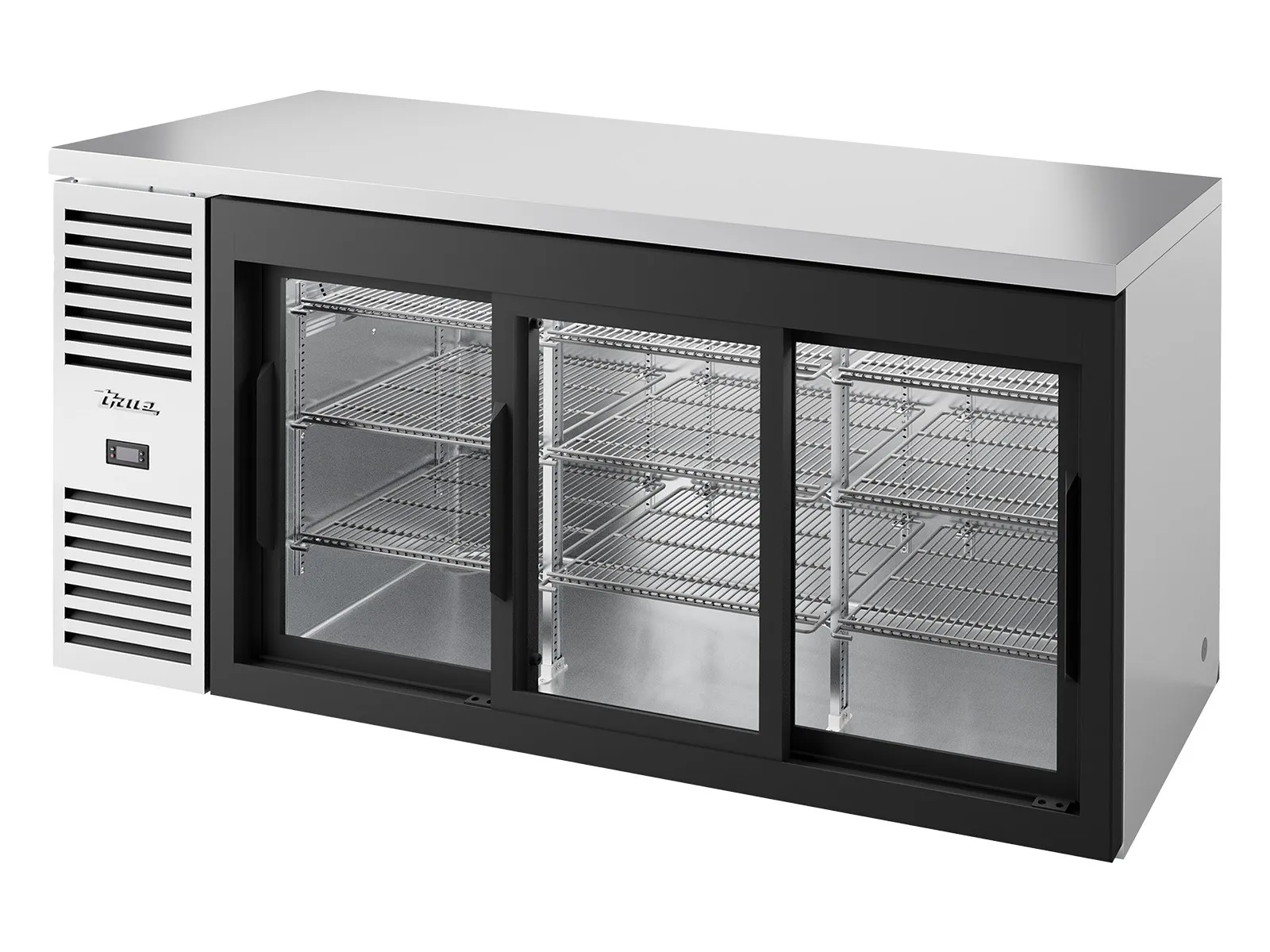 True Refrigeration TBR72-RISZ1-L-S-111-2 - Bar Refrigerator, Stainless Steel Ext, 3 Glass Slide Doors