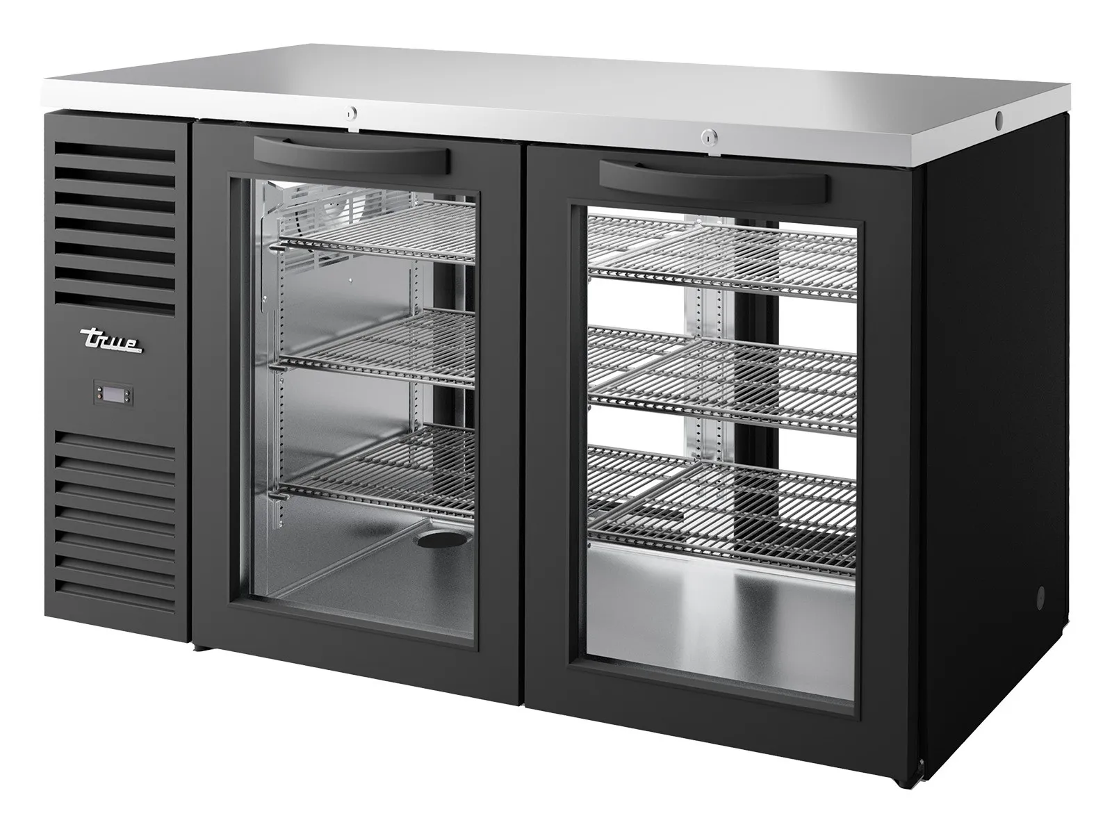 True Refrigeration TBR60-PTSZ1-L-B-GG-GG-2 - "Pass-Thru" Bar Refrigerator, Black Ext, 2 Glass Swing Doors Front, 2 Glass Swing Doors Rear