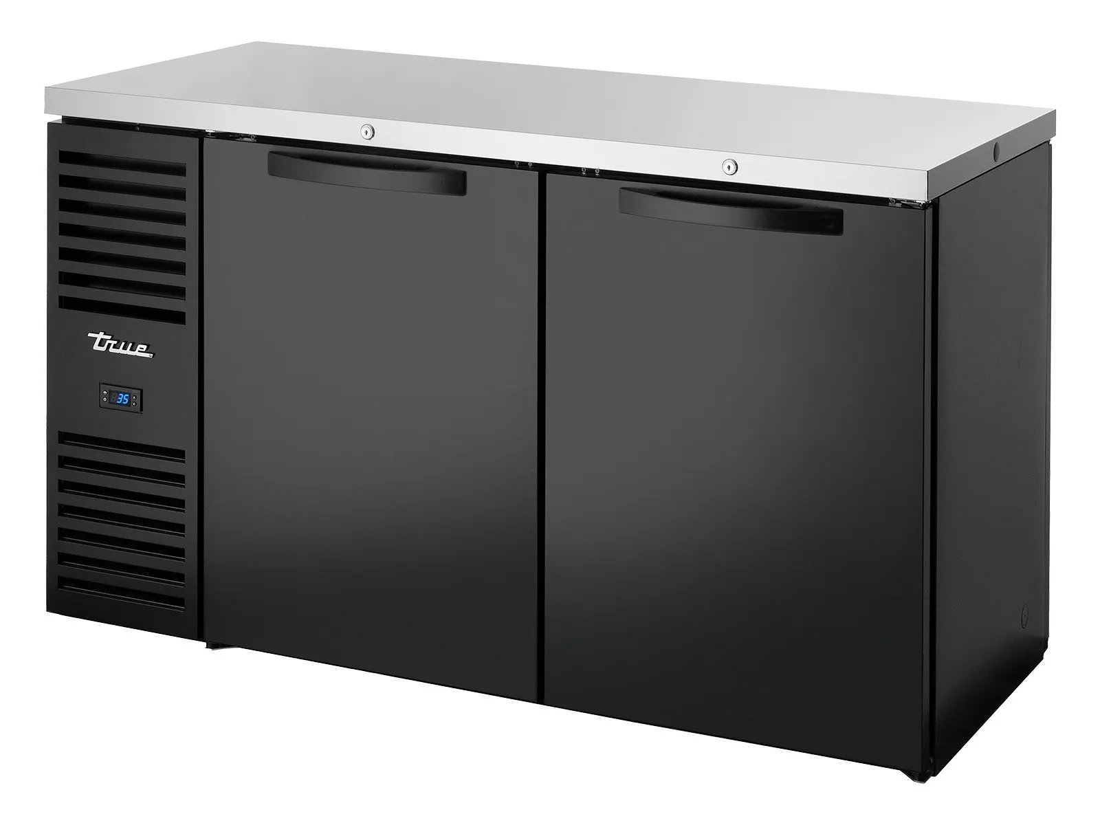 True Refrigeration TBR60-PTSZ1-L-B-SS-SS-2 - "Pass-Thru" Bar Refrigerator, Black Ext, 2 Solid Swing Doors Front, 2 Solid Swing Doors Rear