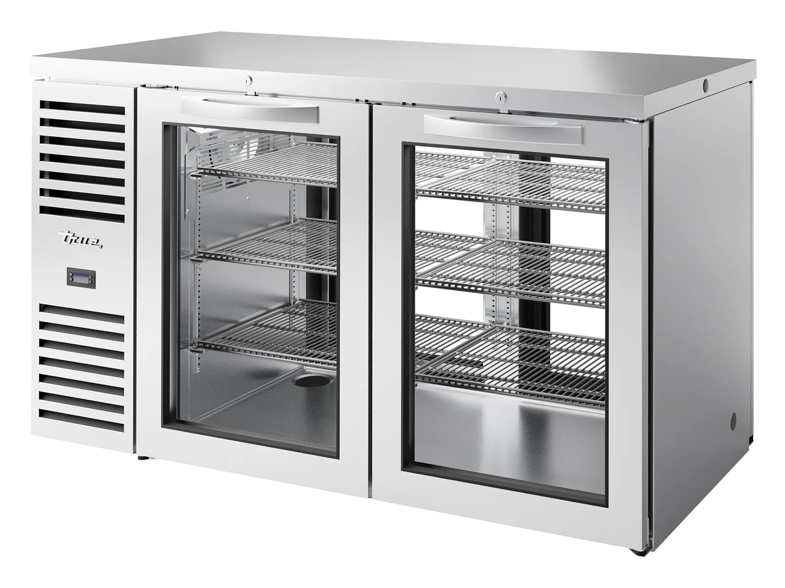 True Refrigeration TBR60-PTSZ1-L-S-GG-GG-2 - "Pass-Thru" Bar Refrigerator, Stainless Steel Ext, 2 Glass Swing Doors Front, 2 Glass Swing Doors Rear