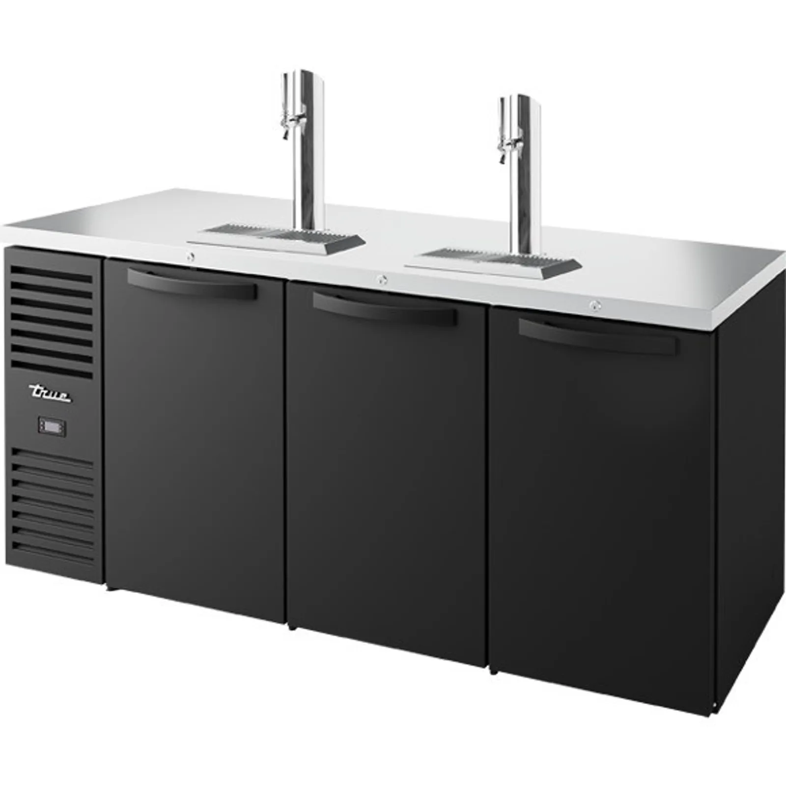True Refrigeration TDR72-RISZ1-L-B-SSS-2 - Keg Chiller / Dispenser, Black Ext, 3 Solid Swing Doors