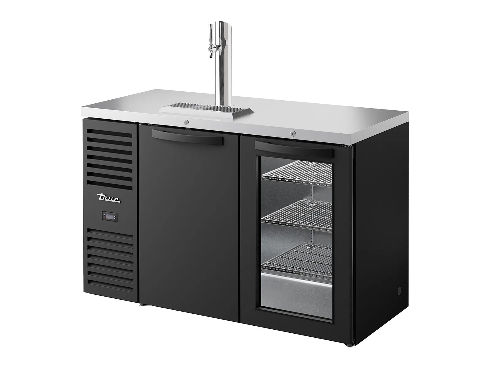 True Refrigeration TDR52-RISZ1-L-B-SG-2 - Keg Chiller / Dispenser, Black Ext, 1 Solid Swing Door + 1 Glass Swing Door