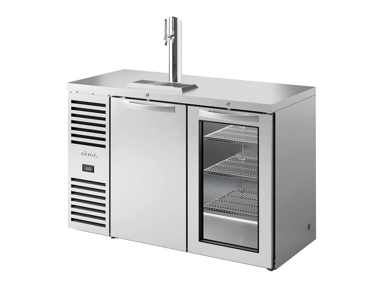 True Refrigeration TDR52-RISZ1-L-S-SG-2 - Keg Chiller / Dispenser, Stainless Steel Ext, 1 Solid Swing Door + 1 Glass Swing Door