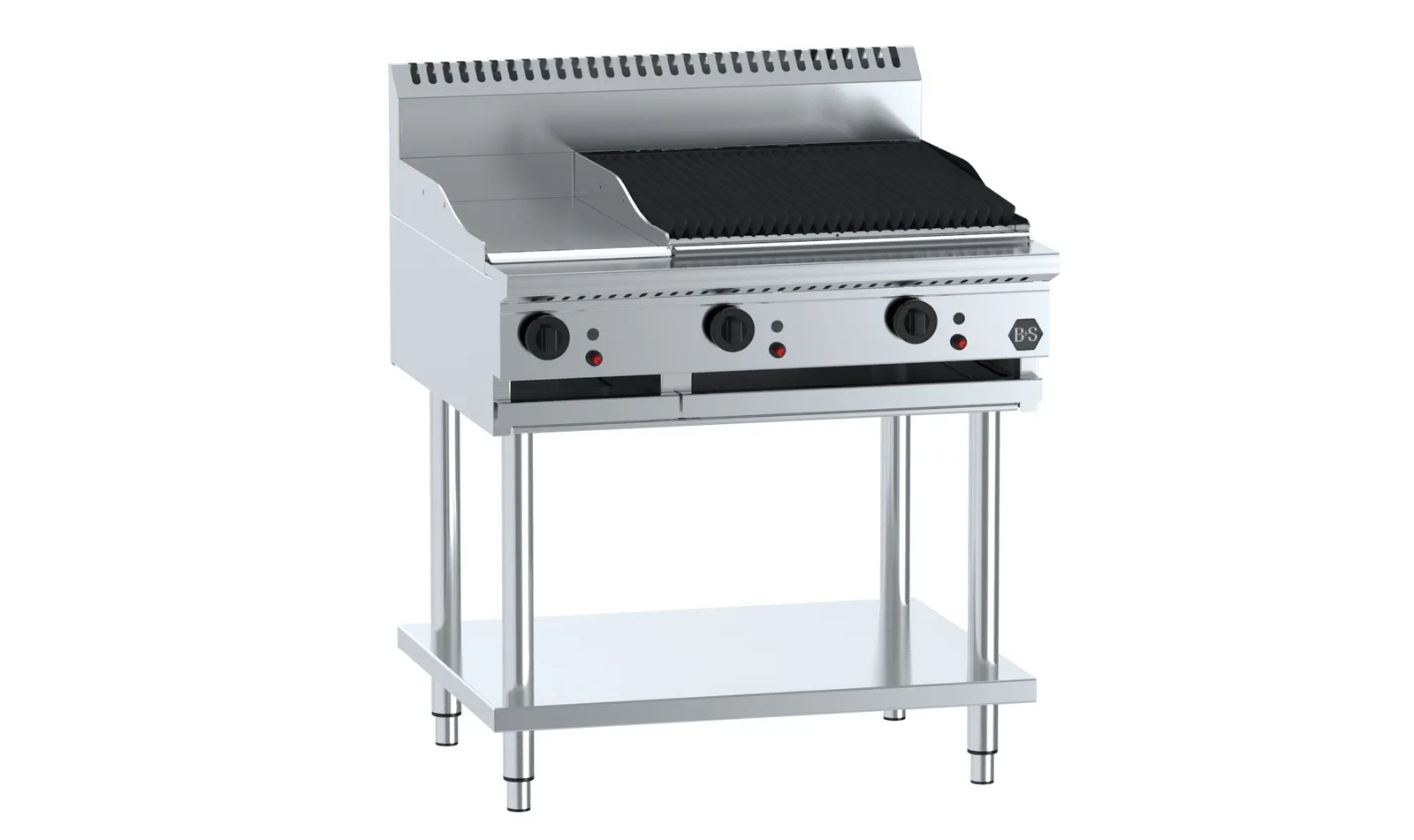 B&S BLACK BT-GRP3-CBR6 Combination 300mm Grill Plate & 600mm Char Broiler