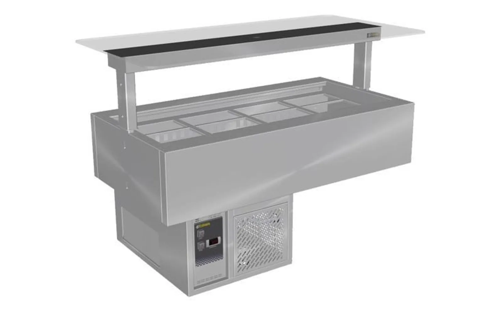 Culinaire CR.CWCF.U.GSB.4 Under Bench Refrigerated Cold Well With Flat Glass Gantry - Counter Line - Self Contained - Black Centre - 4 Mod