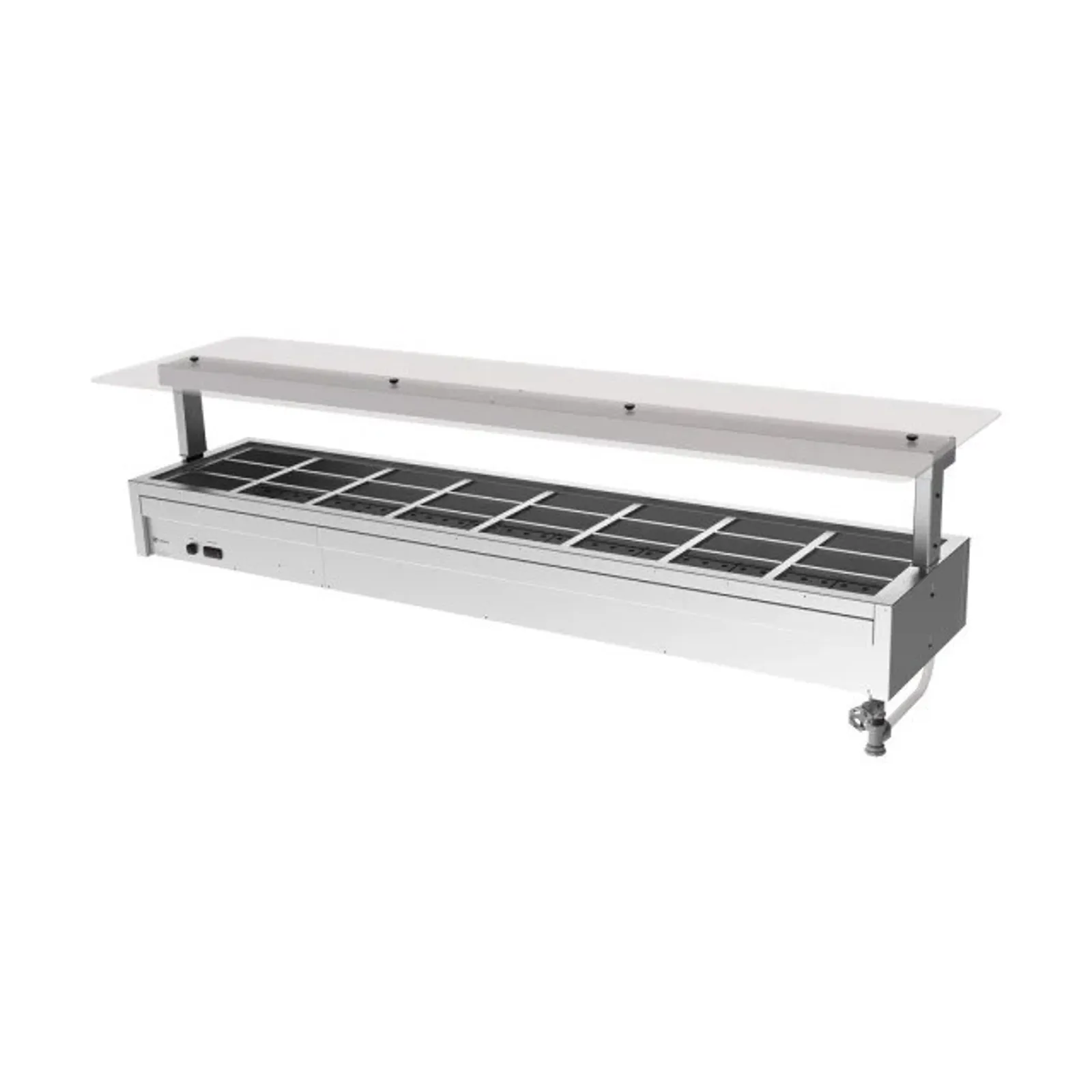Culinaire CH.BMC.U.GSF.8 Under Bench Counter Line Bain Marie With Flat Glass Gantry - 8Mod