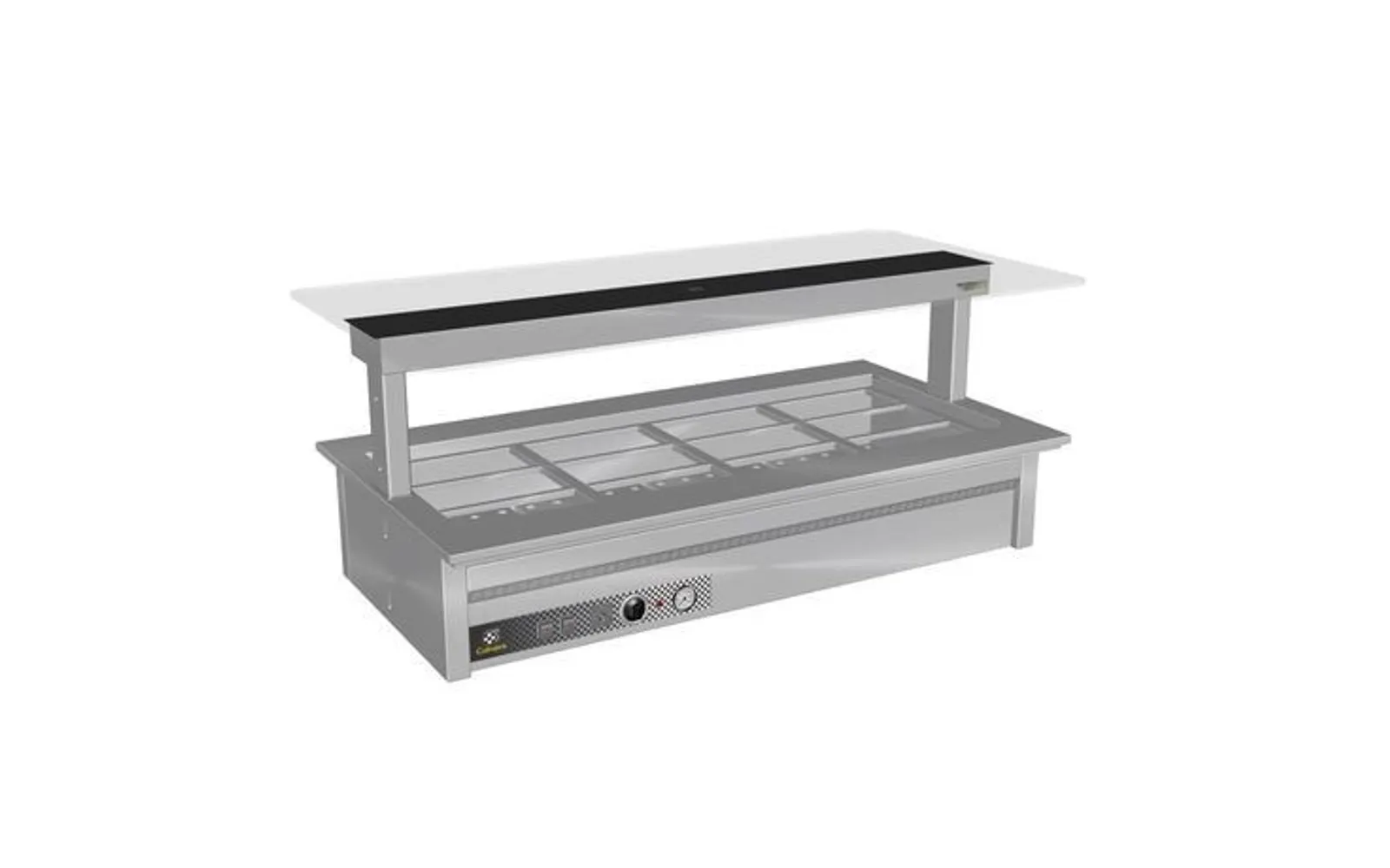 Culinaire CH.BMC.D.GSB.6 Drop In Counter Line Bain Marie With Flat Glass Gantry - Black Centre - 6Mod