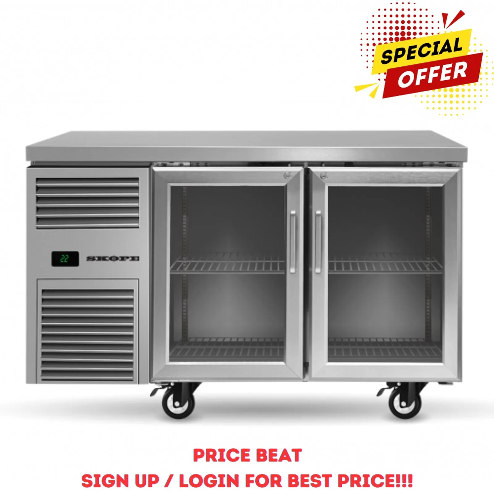 Skope Reflex RF7.UBR.2.GD - 2 Glass Door Underbench GN 1/1 Compatible Fridge