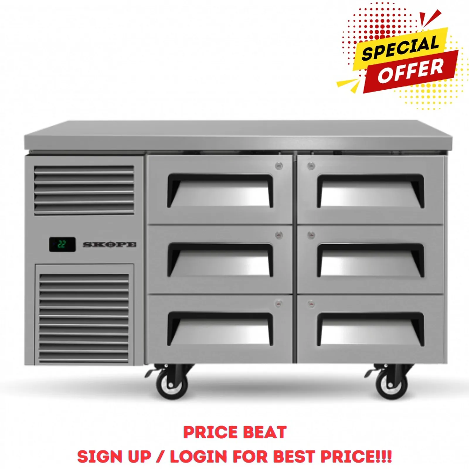 Skope ReFlex RF7.UBR.2.D6 - 6 Drawer Underbench GN 1/1 Fridge