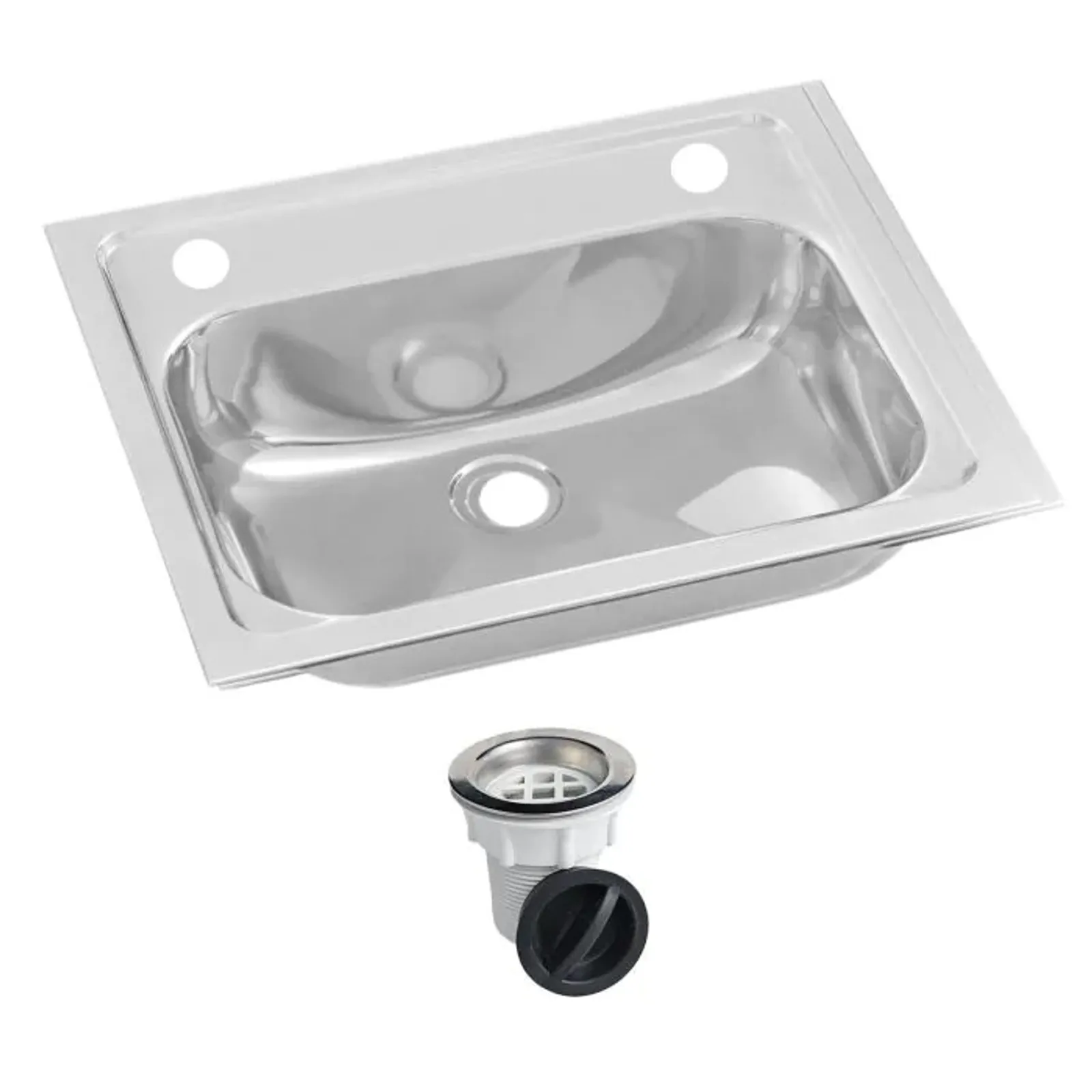 3Monkeez HBF01-KIT-2 - Inset Stainless Steel Hand Basin - 2 Tap Hole and Plug and Waste