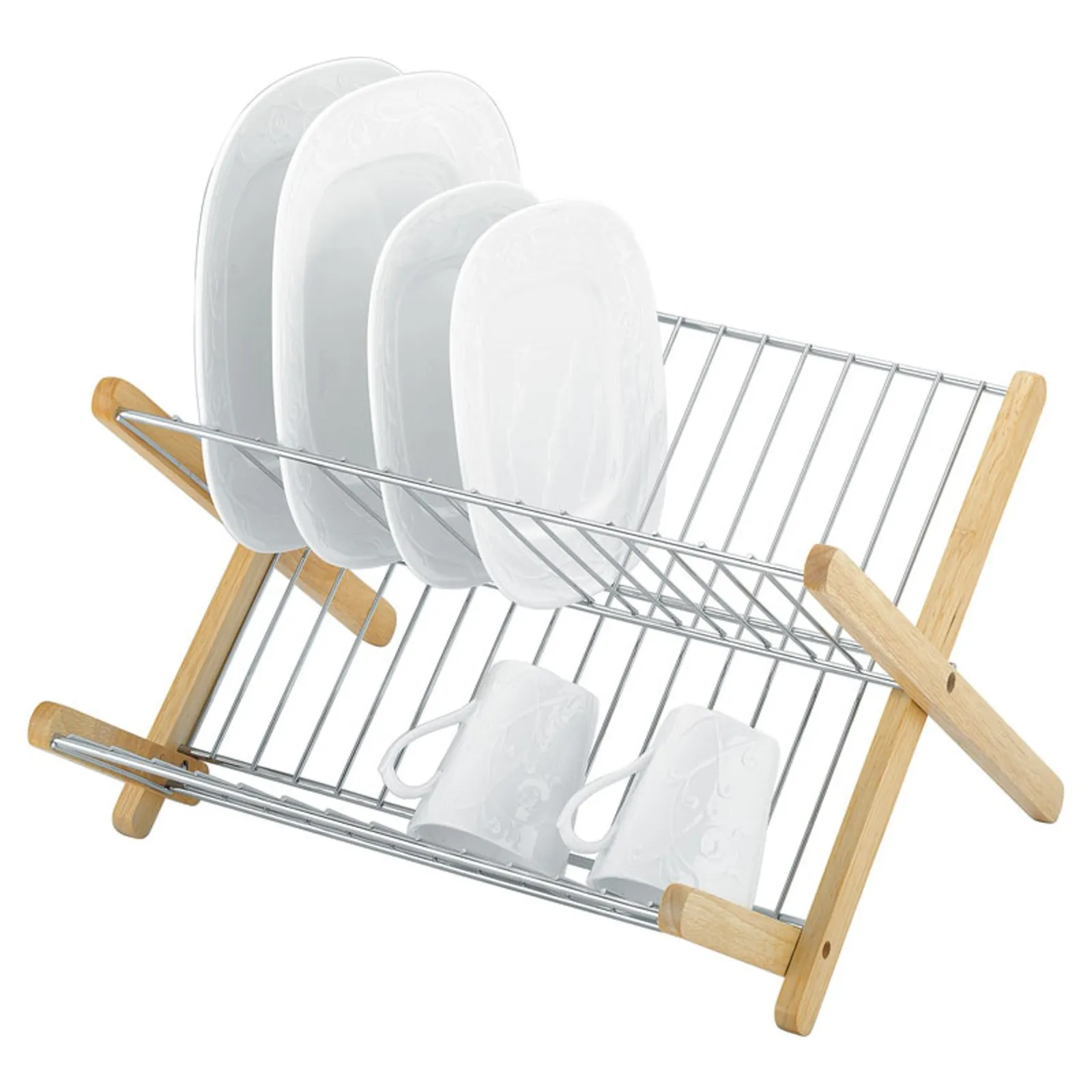 Avanti 12709 - Monterey Wood and Chrome X Profile Dish Rack with Foldout Step
