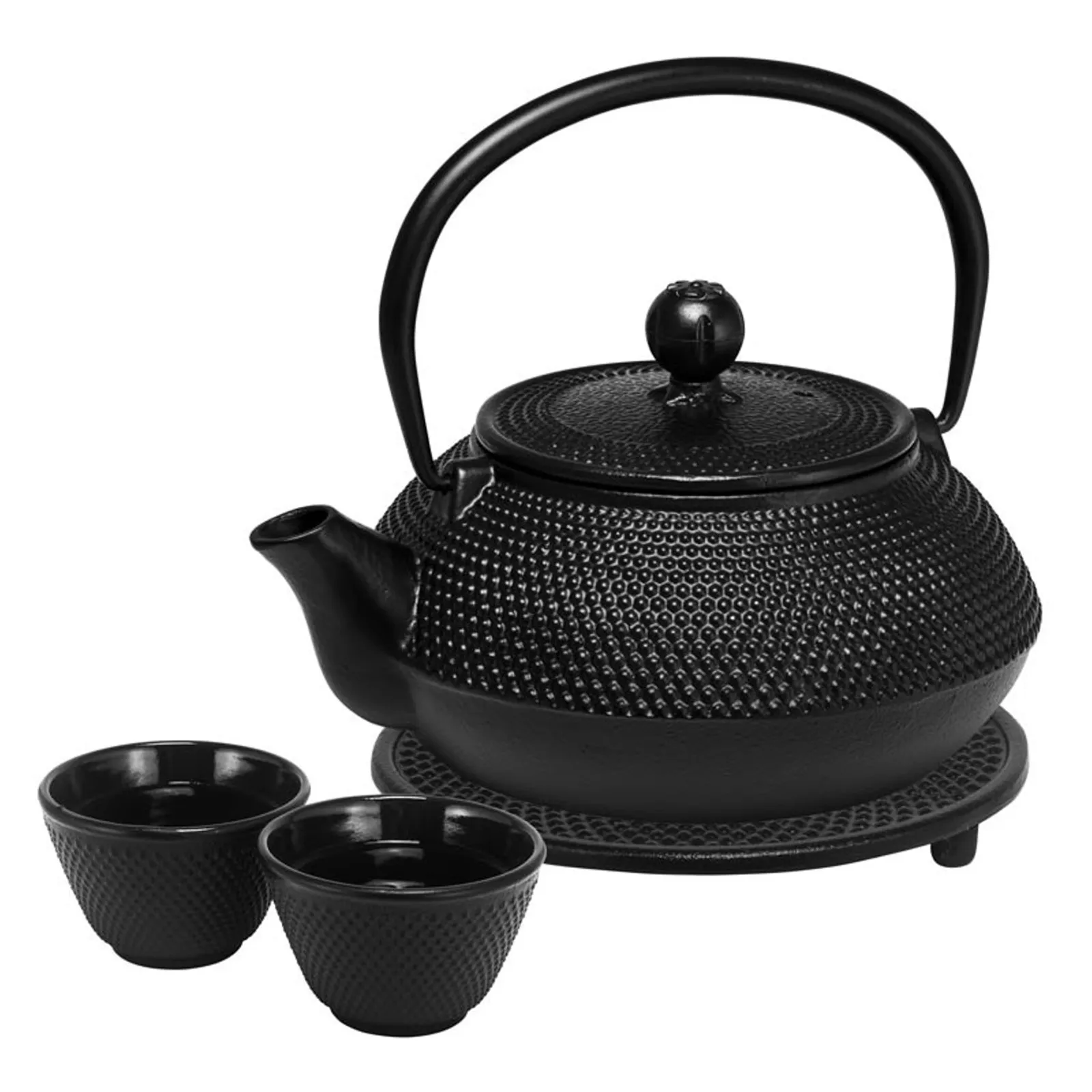 Avanti 15191 - Hobnail Teapot Set, 800ml (1x 800ml Teapot,1 x Trivet, 2 x 100ml Cups) - Black