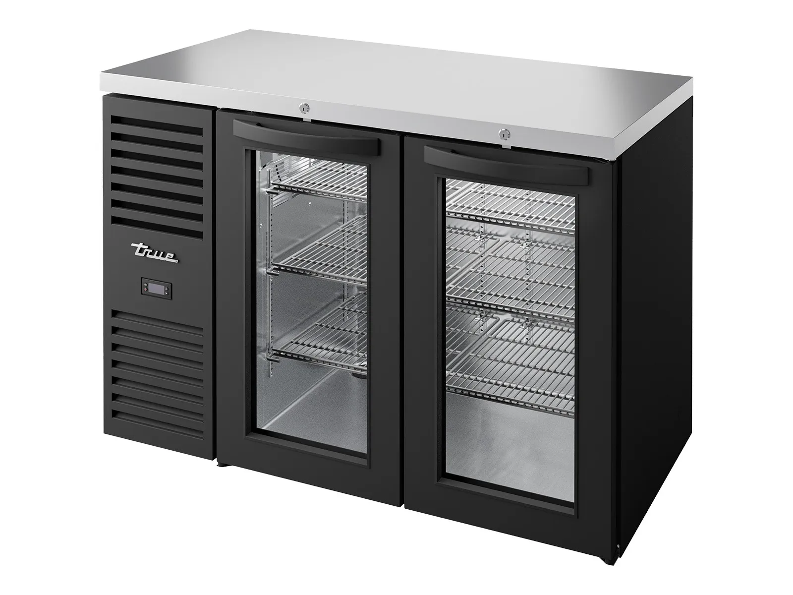 True Refrigeration TBR48-RISZ1-L-B-GG-2 - Bar Refrigerator, Black Ext, 2 Glass Swing Doors