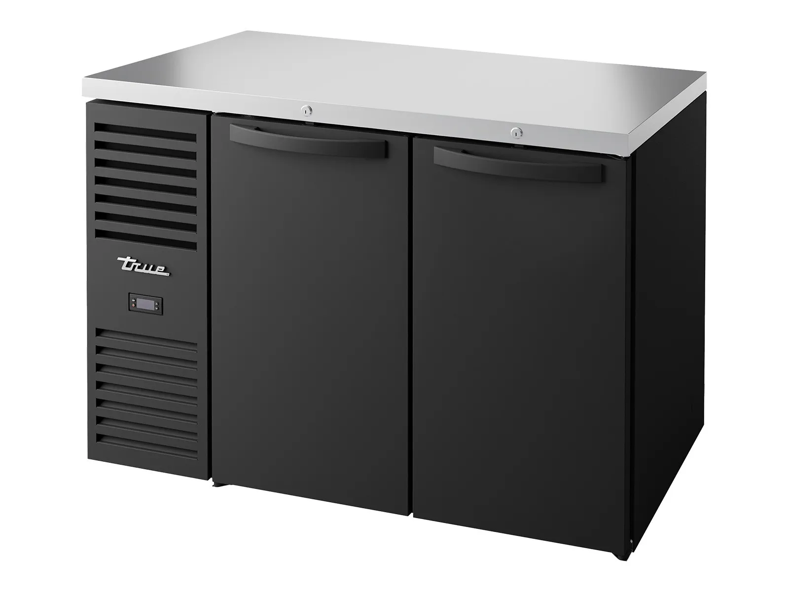 True Refrigeration TBR48-RISZ1-L-B-SS-2 - Bar Refrigerator, Black Ext, 2 Solid Swing Doors