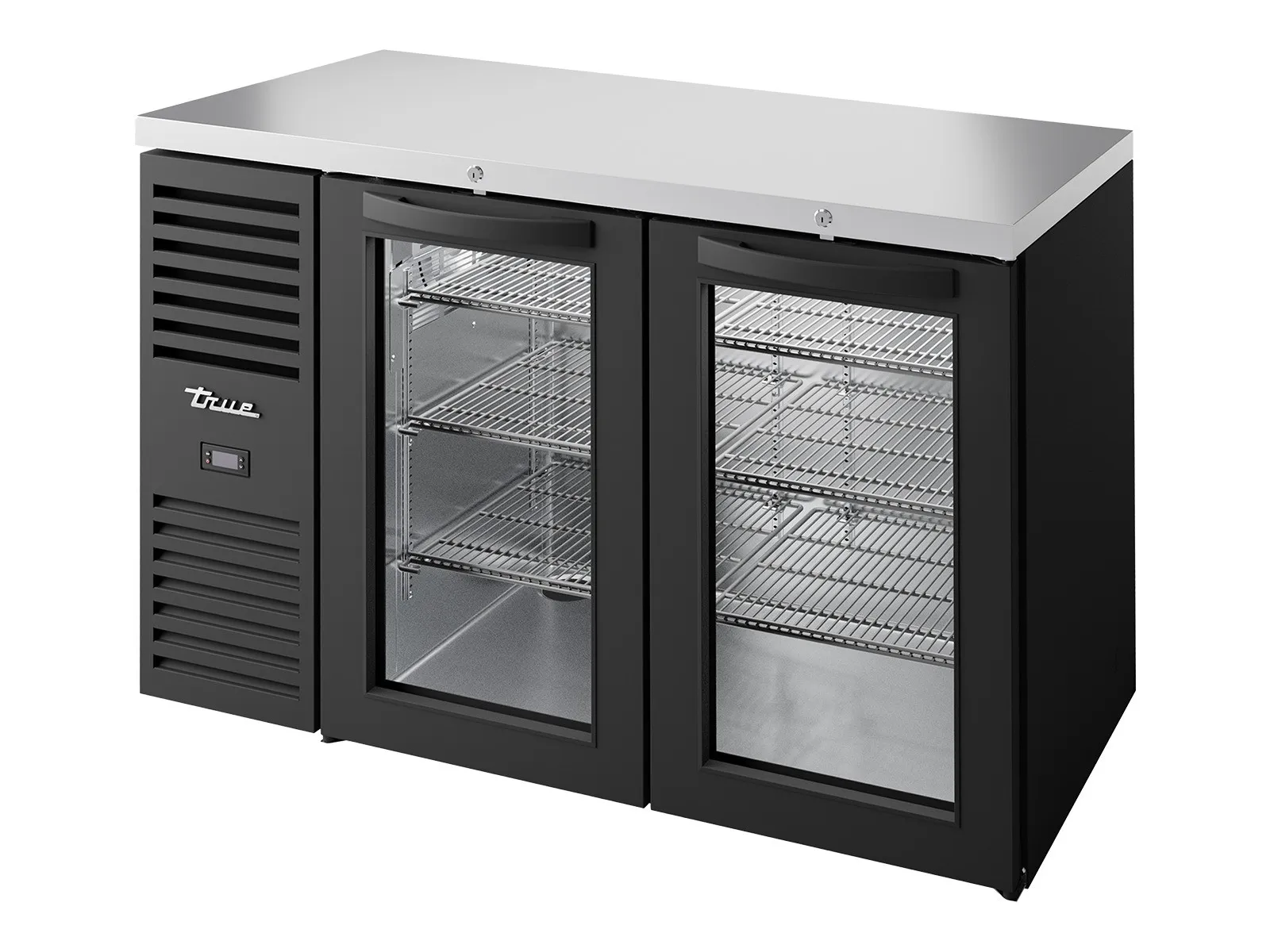 True Refrigeration TBR52-RISZ1-L-B-GG-2 - Bar Refrigerator, Black Ext, 2 Glass Swing Doors